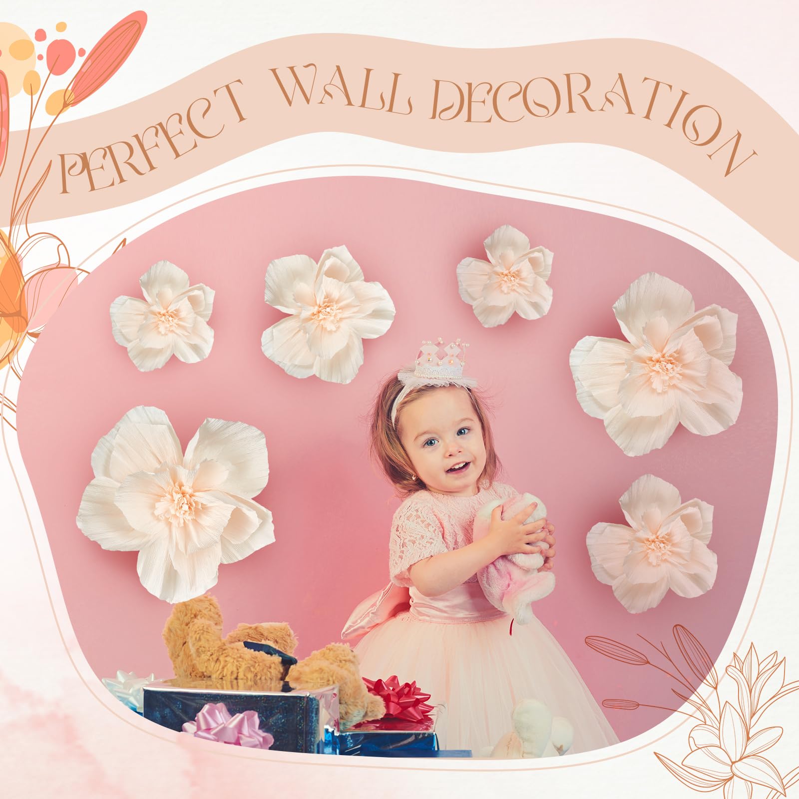 Cholemy 24 Pcs Tissue Paper Flowers, Crepe Paper Flowers Decorations For Wedding Party Baby Bridal Shower Nursery Wall Decor (Be