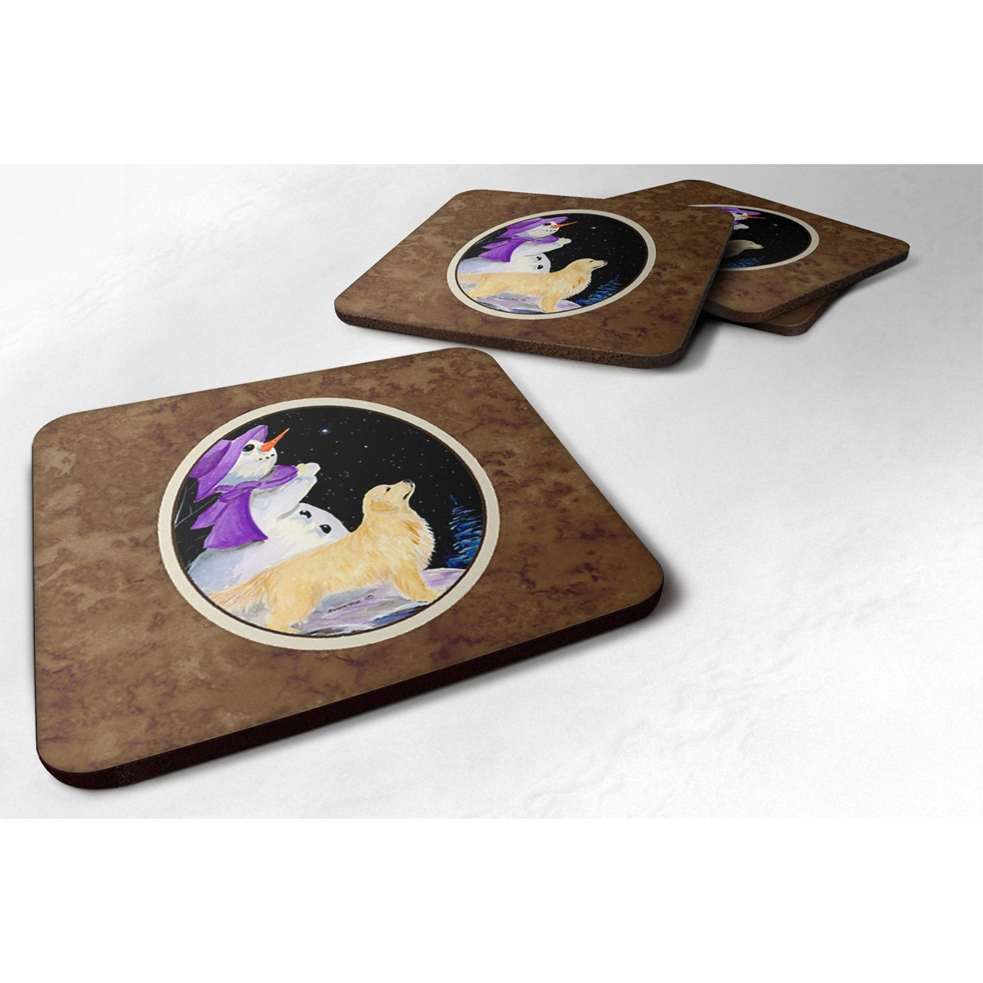 Carolines Treasures Snowman with Golden Retriever Foam Coasters Set of 4 (Set of 4), 3.5 H x 3.5 W, Multicolor