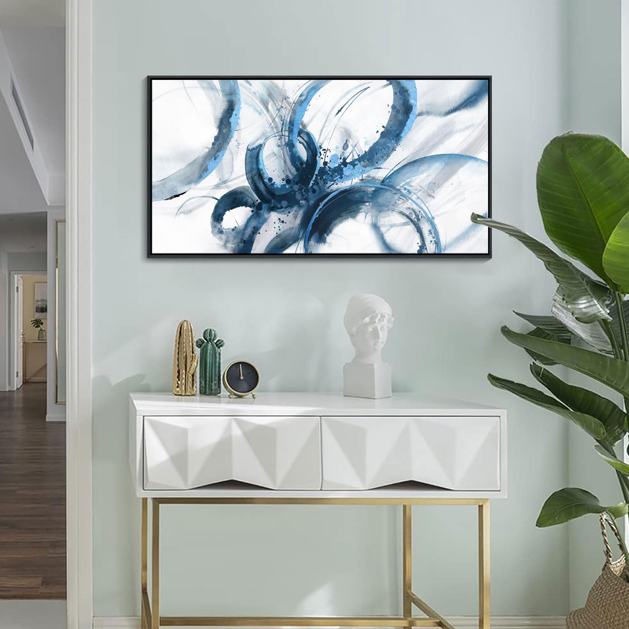 Ajaziko Blue Wall Art Abstract Wall Decor Pictures For Living Room Wall Decoration Print Pictures Canvas Framed Artwork Painting