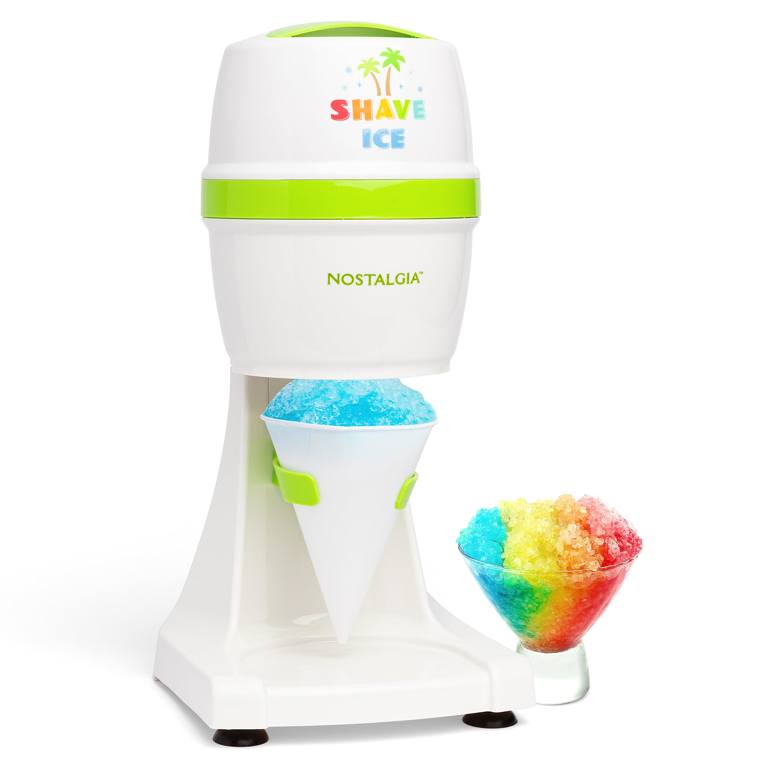 Nostalgia Snow Cone Shaved Ice Machine - Includes 1 Reusable Plastic Cup And Ice Molds, White, Green
