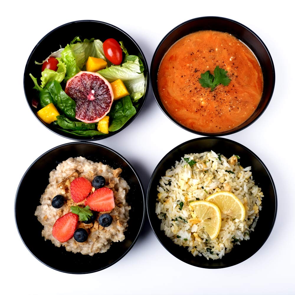 Jiol Acassa, Cereal Soup Bowls Set Of 4, Black Cereal Bowls, 26 Ounce, Bowls For Salad, Ice Cream, Oatmeal, Bamboo Fiber, Dishwa