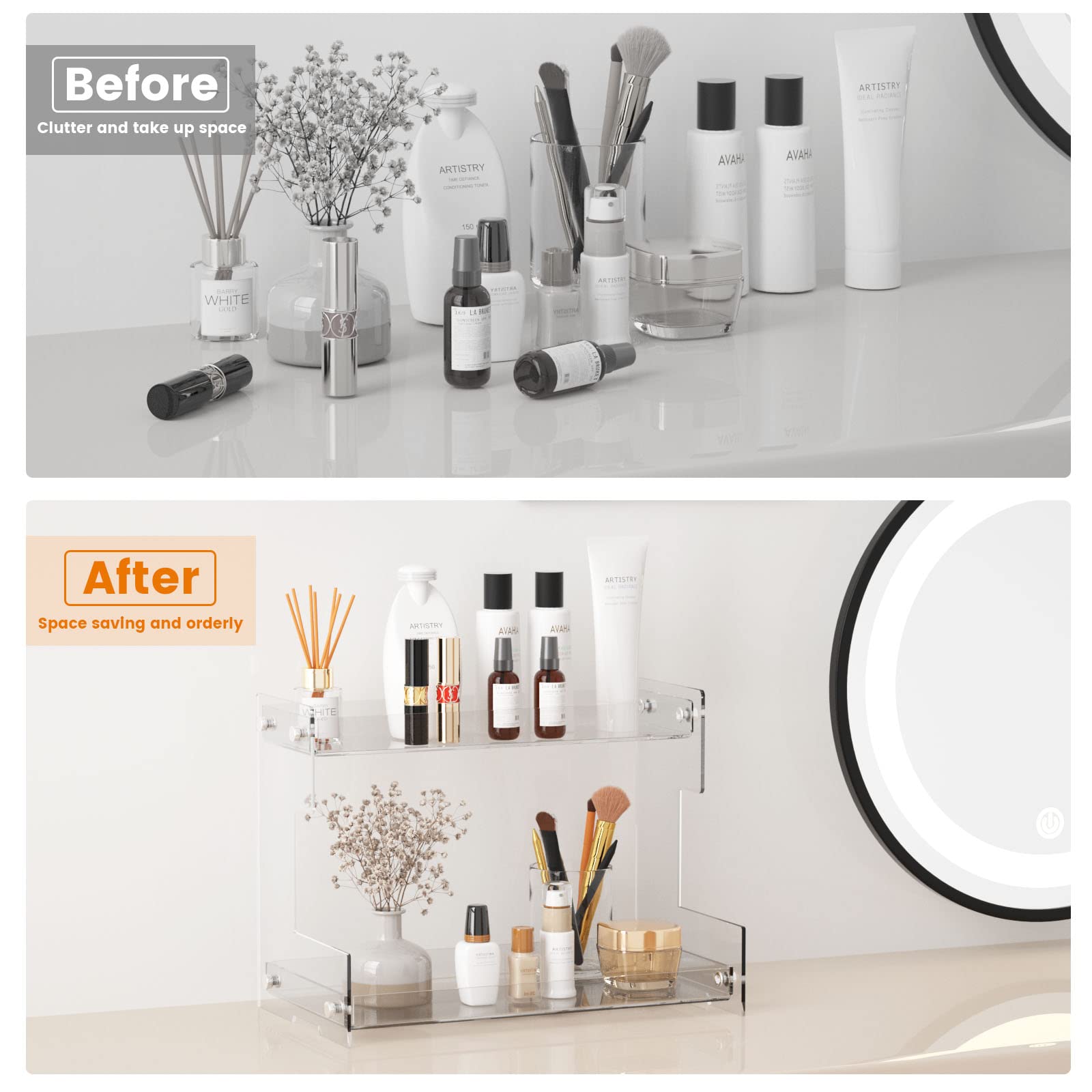 Bathroom Counter Organizer Countertop 2 Tier Storage Acrylic Corner Makeup Organizer For Perfume Stand, Vanity Holder, Dresser T
