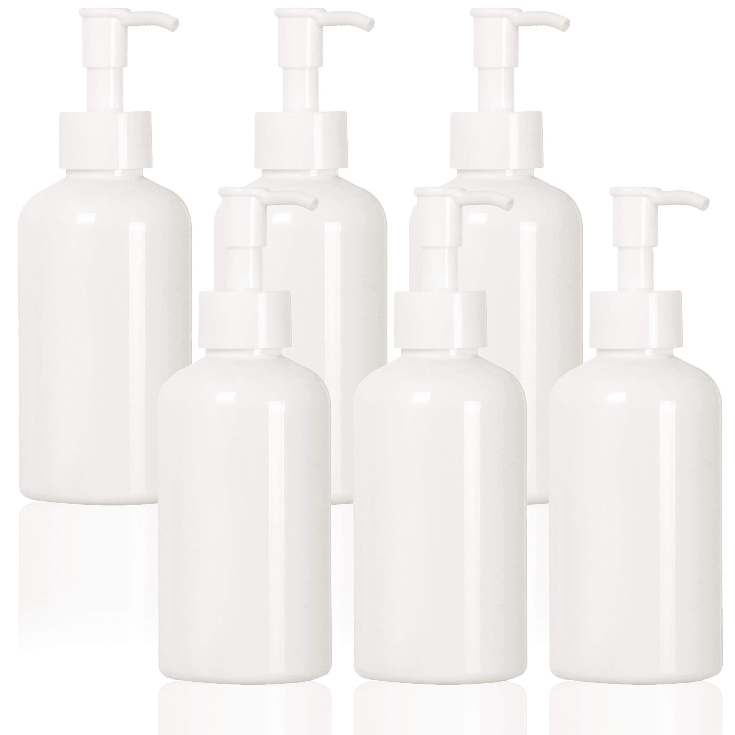 Youngever 6 Pack Plastic Pump Bottles 8 Ounce, Refillable Plastic Pump Bottles With Travel Lock (White)