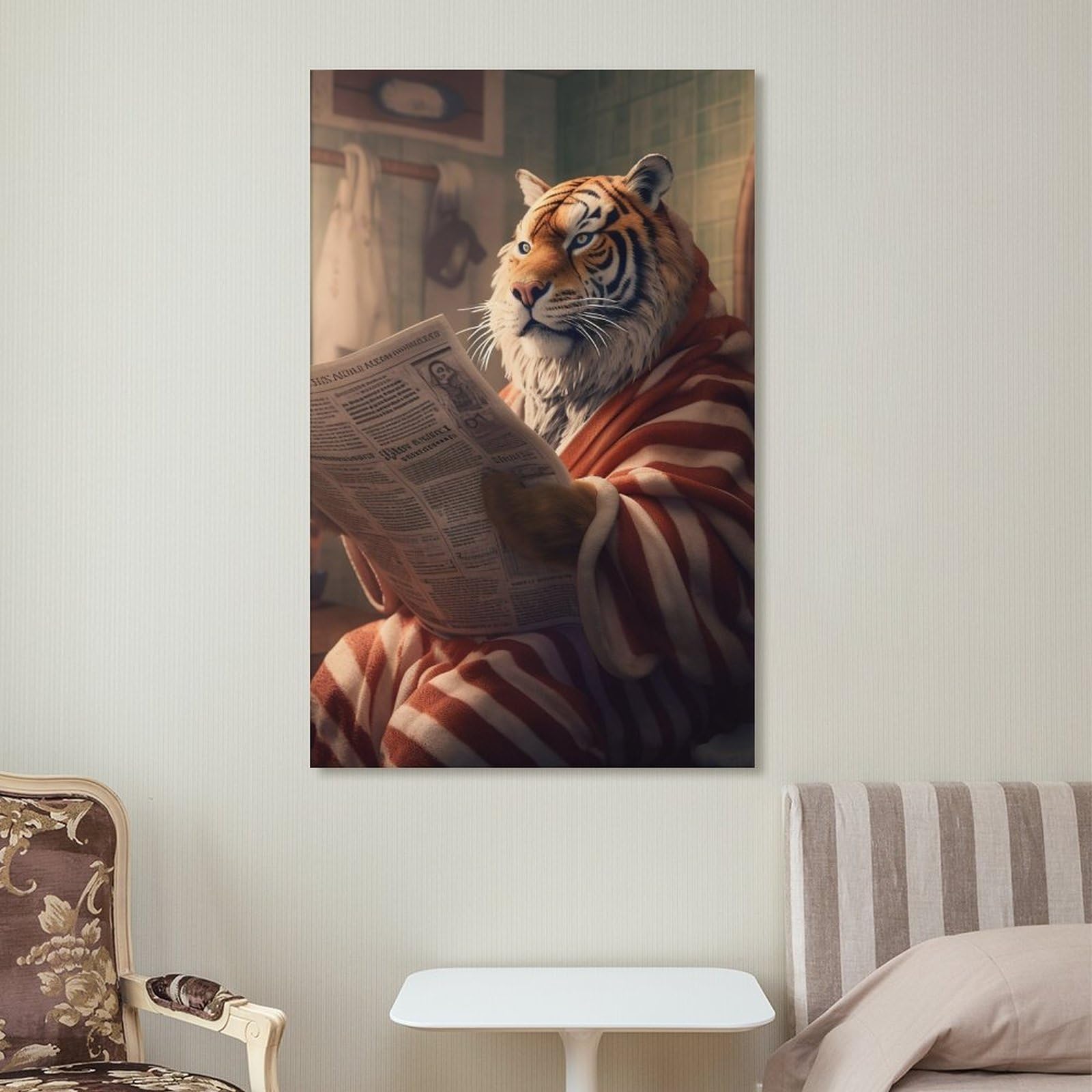 Firedeer Funny Bathroom Canvas Wall Art Dog Animal Reading The Newspaper On Toilet Poster Humor Painting Canvas Prints Modern Ae