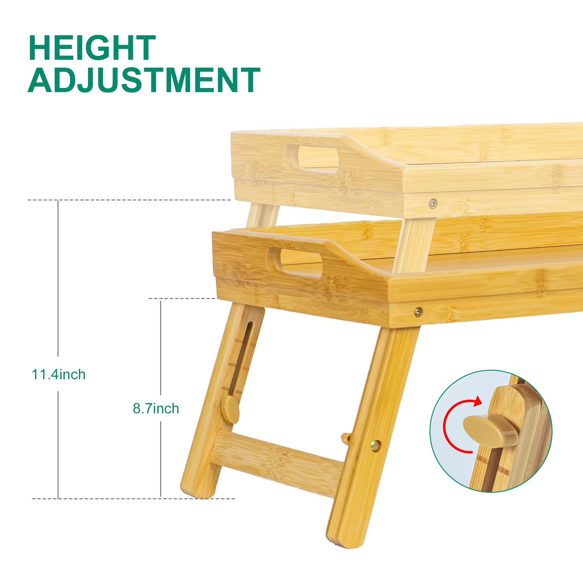 Bed Tray Table For Eating - Bamboo Breakfast Food Table With Phone Tablet Holder - Adjustable Height Serving Tray With Folding L