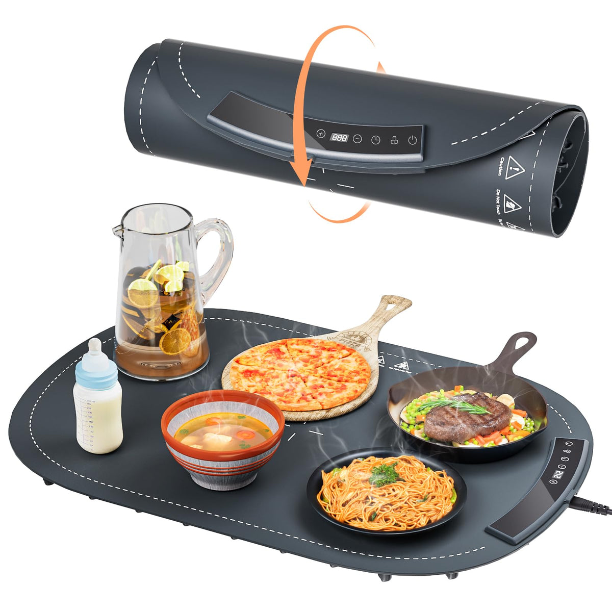 Food Warming Mat, Furnovo Electric Warming Tray, Silicone Heating Mat with 8 Temperature Levels, Timed Off, Button Lock, Food Wa