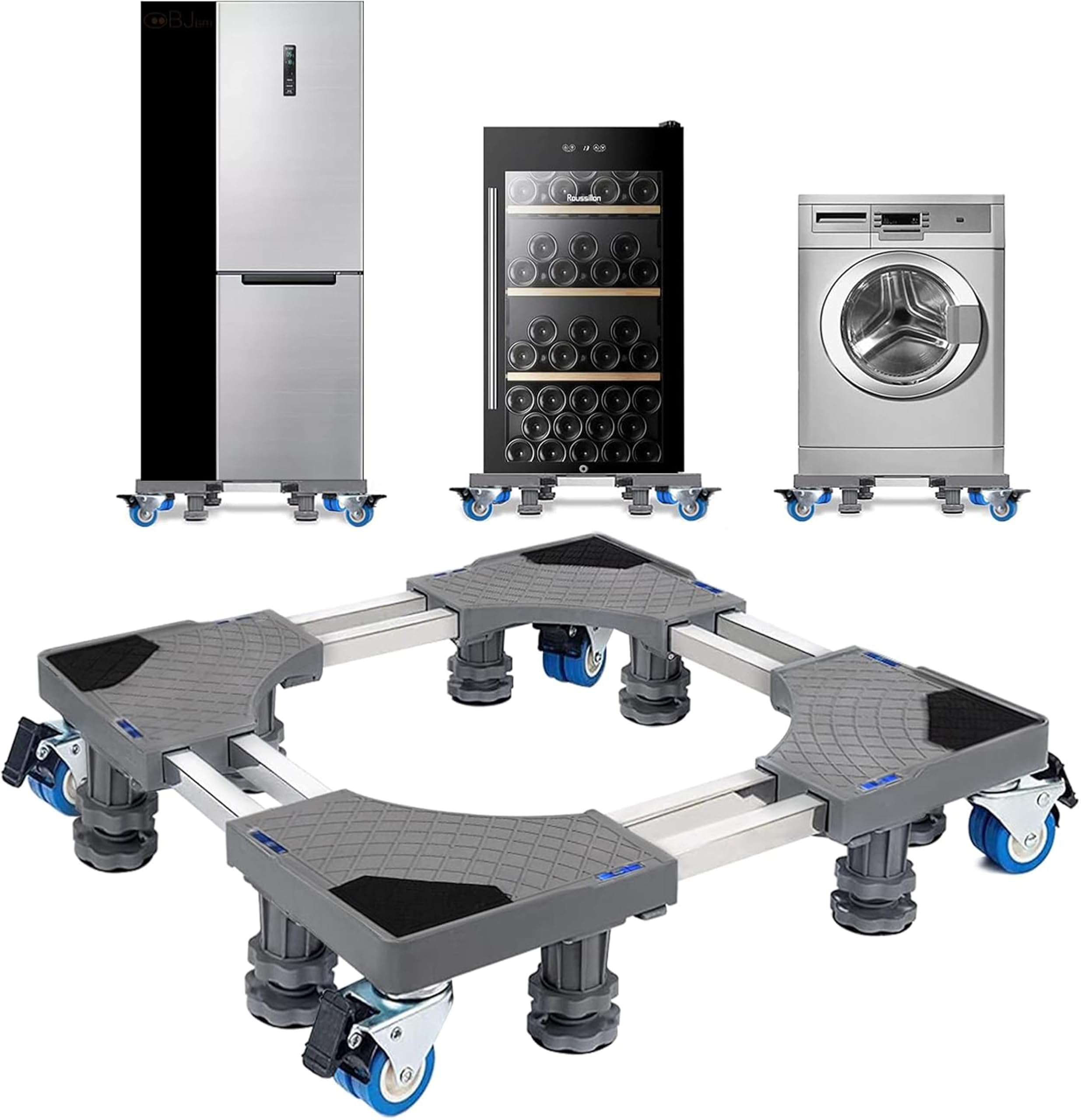 Jialto Adjustable Washing Machine Stand Trolley For Front & Top Load (815 Kg), Heavy Duty, Stainless Steel Double Pipe Base, 30