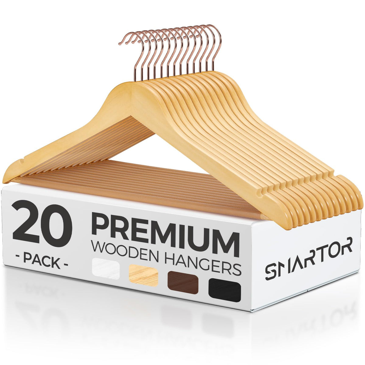 Smartor Wooden Hangers 20 Pack, Durable Coat Hanger Wood Hangers With Bar, Premium Suit Hangers For Men Women - Heavy Duty Hange