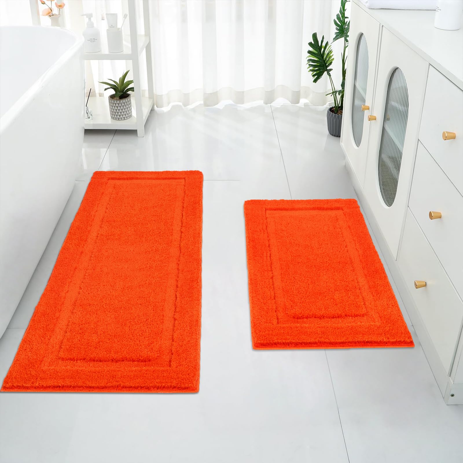 Shacos Super Soft Black Bathroom Runner Rugs Set Of 2 Pieces 47X20 + 32X20 Inch Non Slip Washable Bath Mats Microfiber Long Bath