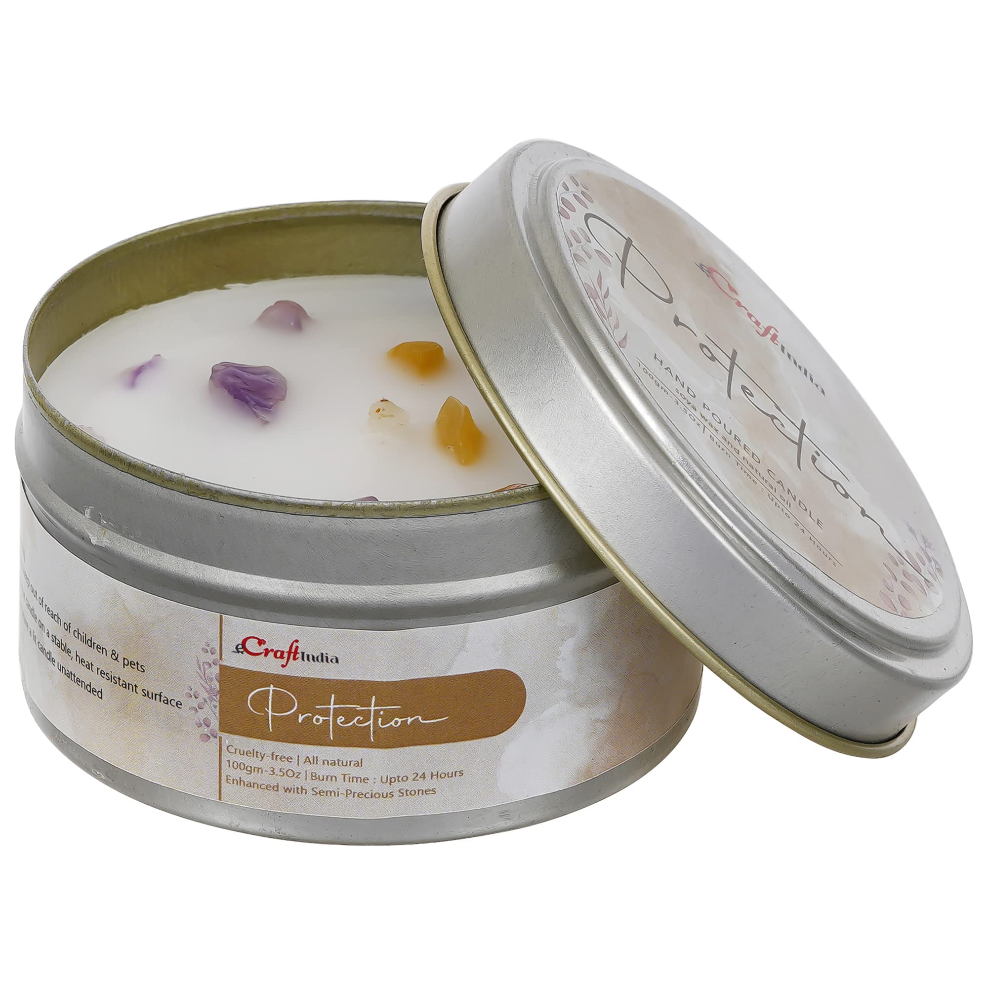 eCraftIndia Protection Hand Poured SOYA Wax Candle (100 Gm, Burn time up to 24 hrs)