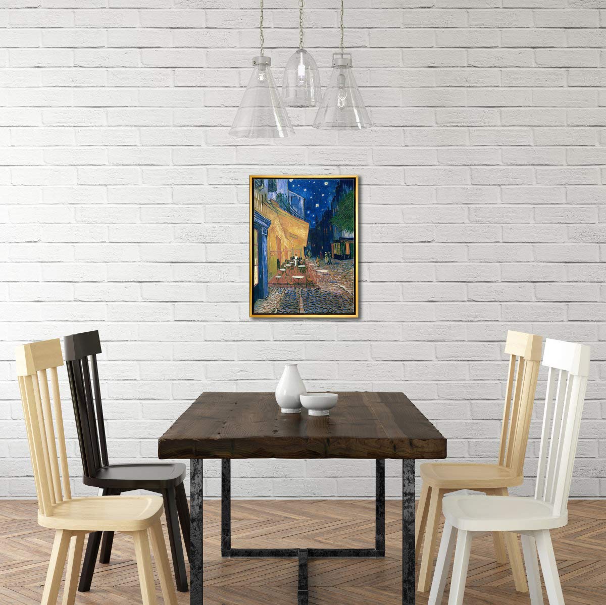 Wieco Art Framed Wall Art Canvas Prints Of Cafe Terrace At Night Canvas Prints Wall Art By Van Gogh Paintings Reproduction Abstr