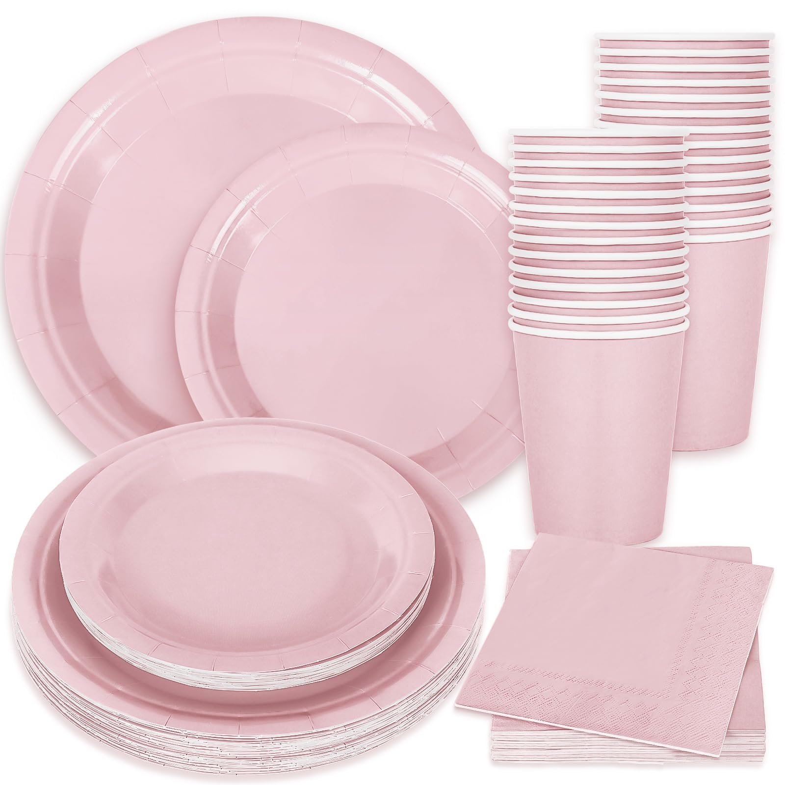 Whaline 100Pcs Valentine'S Day Dusty Pink Tableware Set Disposable Dinnerware Set 50Pcs Paper Plates 25Pcs Napkin 25Pcs Cups For