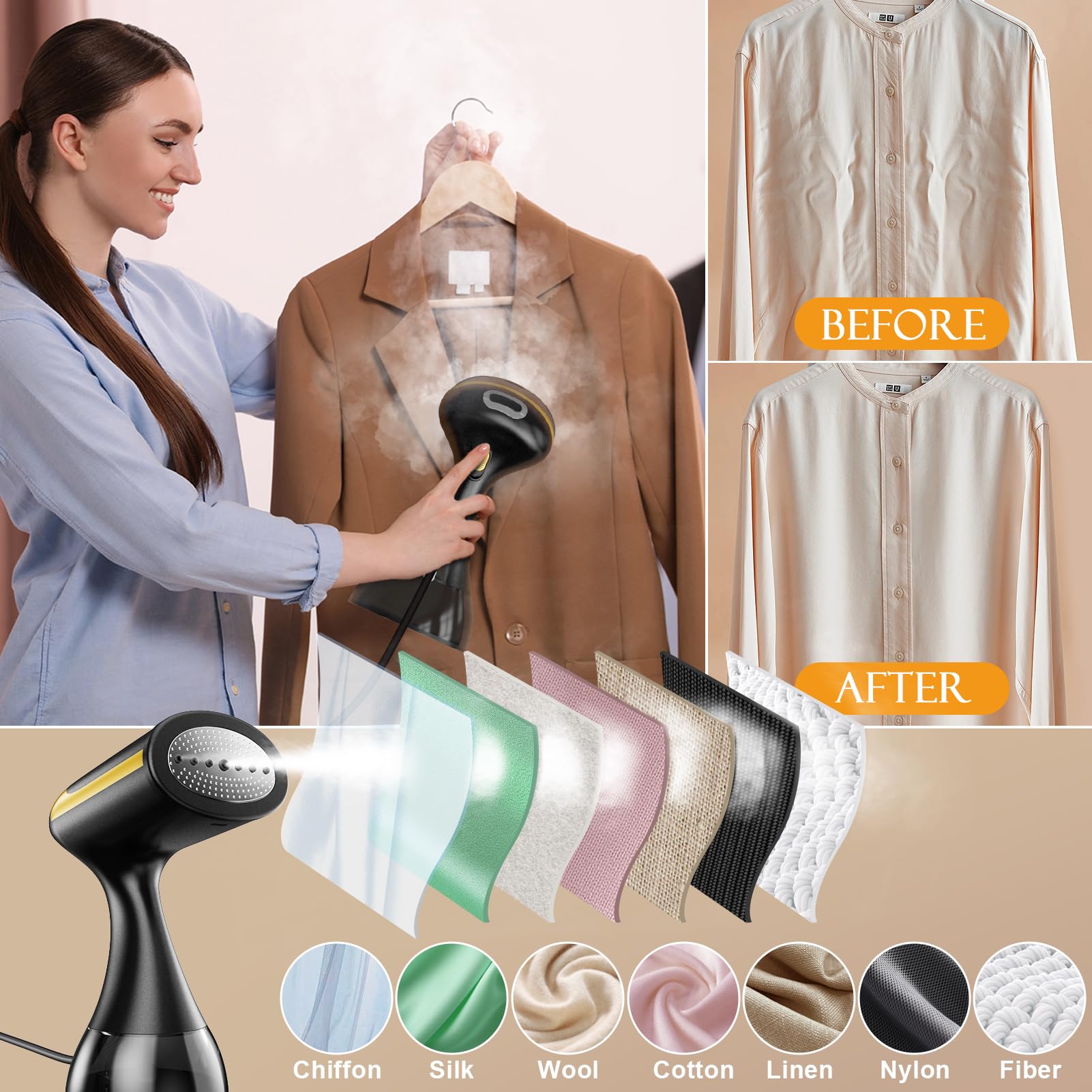 Yewkoisl Portable Handheld Clothes Steamer - 1500W, 20S Fast Preheating, 300Ml Water Tank, Includes Brush Head & Ironing Glove F