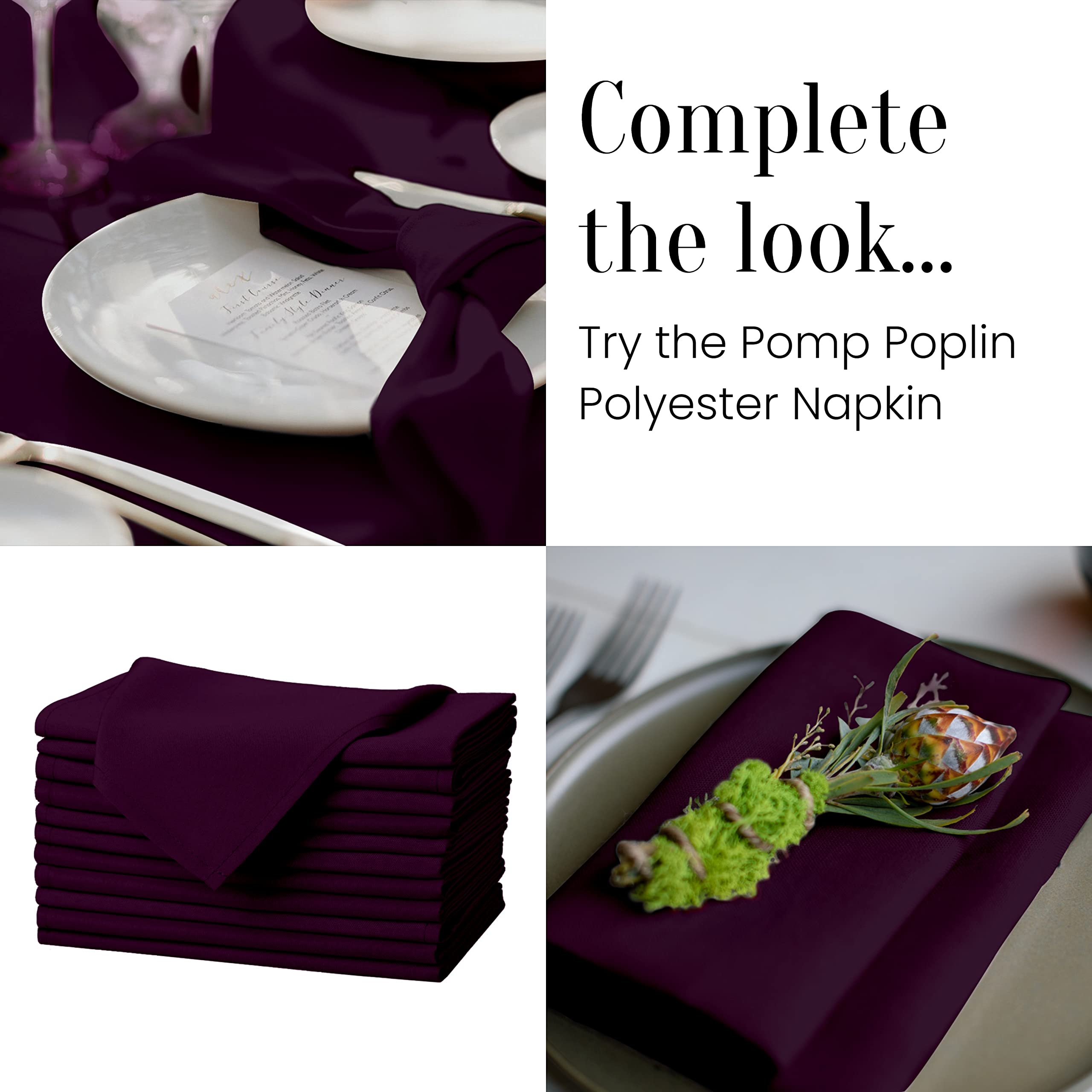 Pomp Eggplant 60 X 102 Premium Polyester Tablecloth  Wrinkle + Stain Resistant Easy Care Fabric  Fits 6Ft Rectangle Table