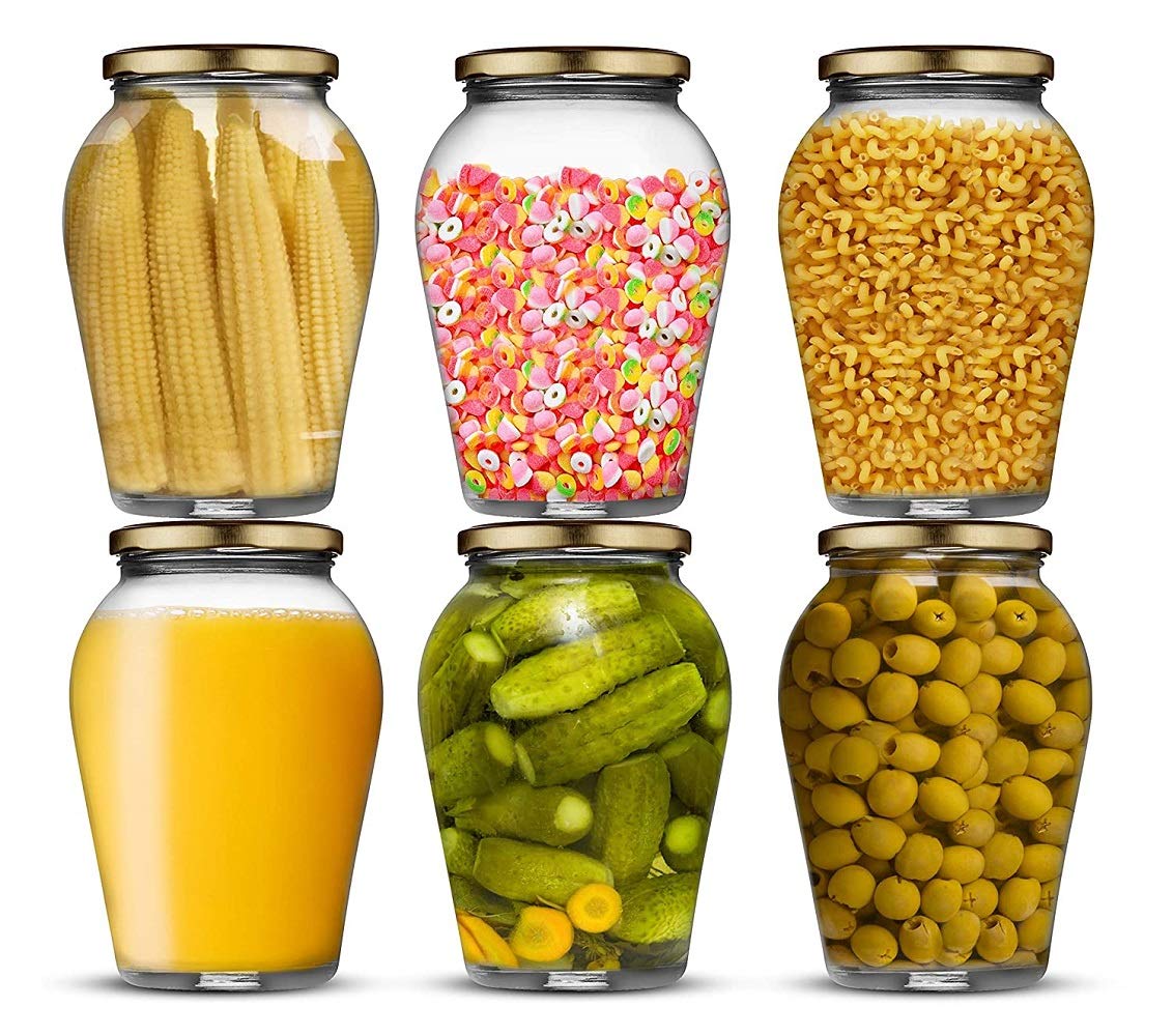 Ash & Roh  Clear Glass Jar And Container With Air Tight Lid Storage Of Spices And Dry Fruit (1000 Ml Big Pot, 6)