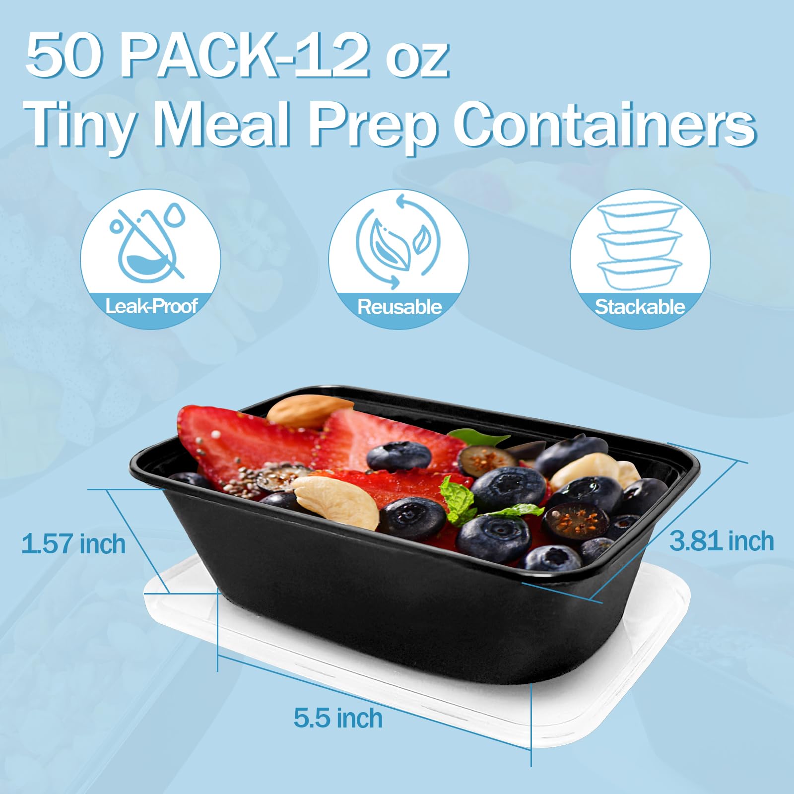 Meal Prep Container, 26 Oz [50 Pack]-Single 1 Compartment Food Meal Prep Containers Reusable, Bpa Free Extra-Thick Disposable Fo