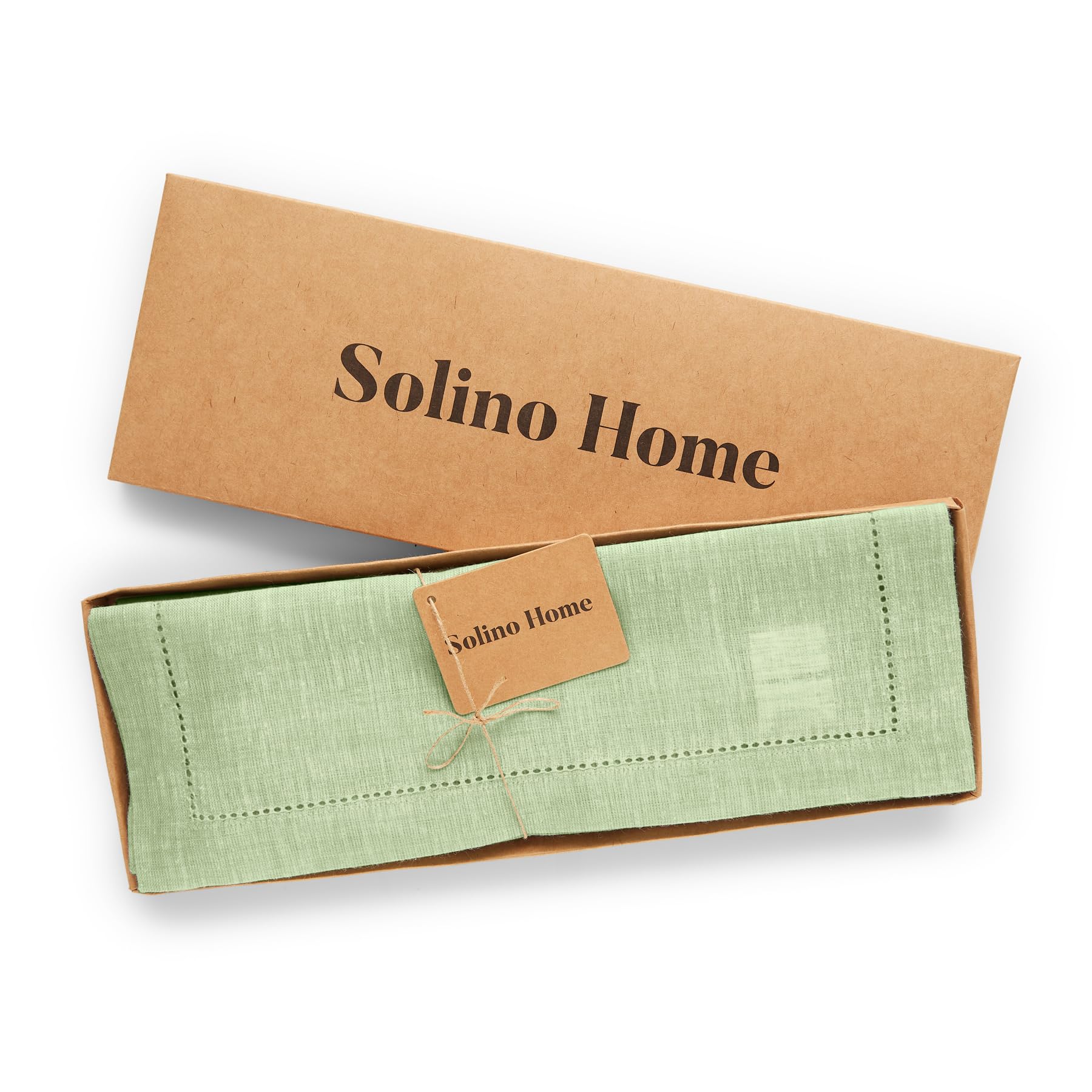 Solino Home Linen Placemats 19'' L X 14'' W Inch - 100% Pure Linen Hemstitch Pistachio Cloth Placemats Set Of 4 - Milan, Washabl