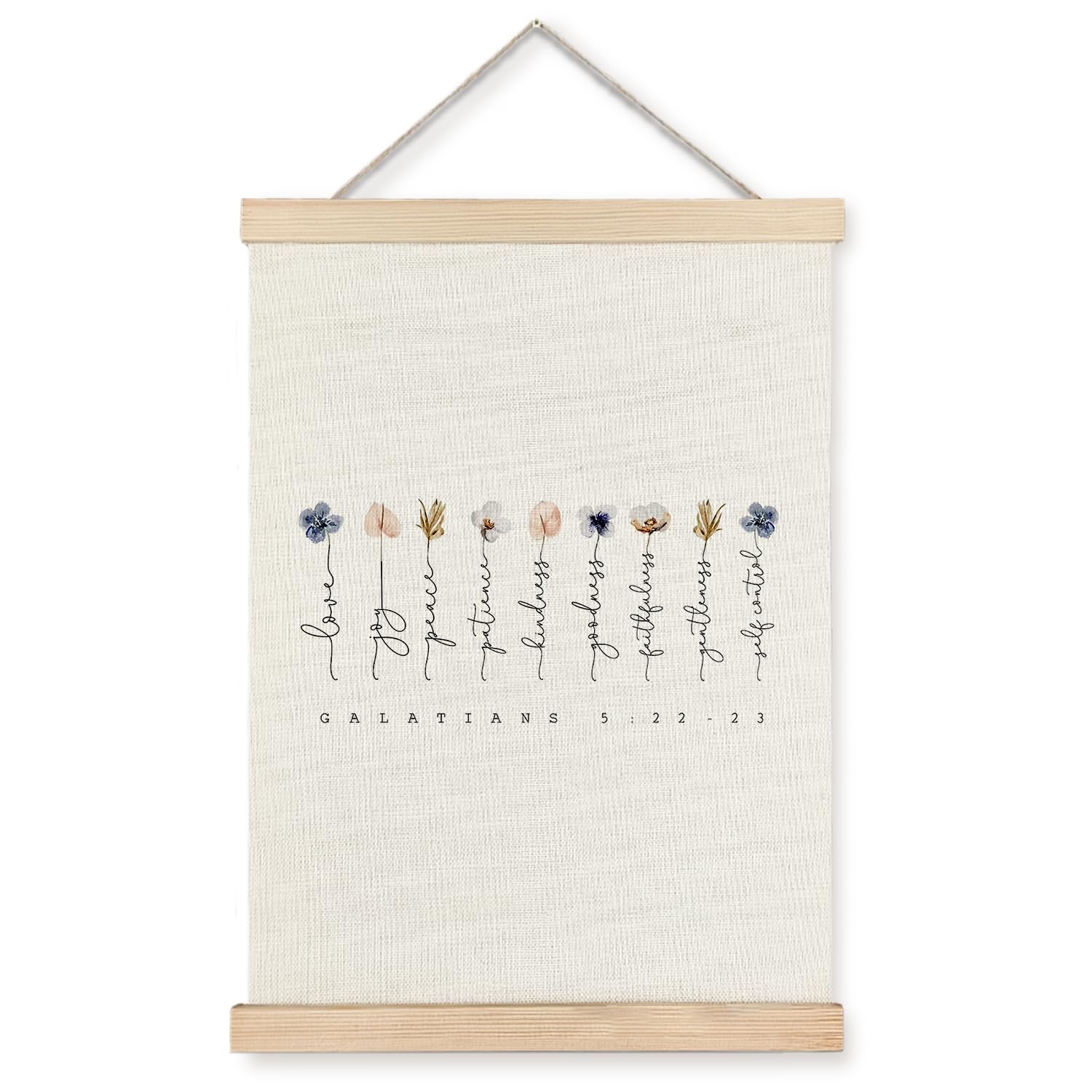 Supwhd Fruit Of The Spirit Wall Art With Wooden Poster Hanger, Boho Floral Christian Bible Verses Posters Wall Art Decor, Christ