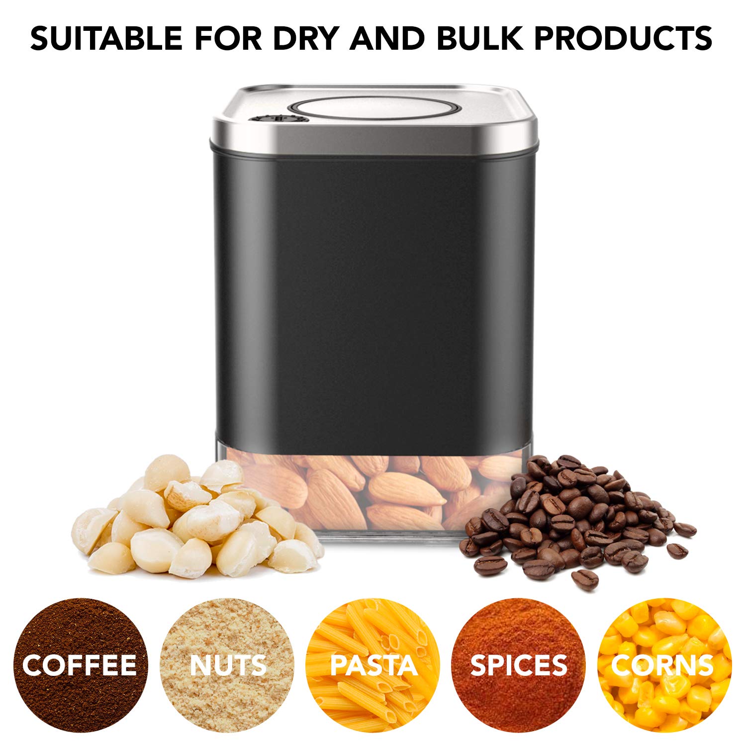 Kaffe Glass Coffee Canister (8Oz) W/Airtight Lid - Click To Release Seal - Bpa Free Glass & Stainless Steel - Elegant Kitchen St