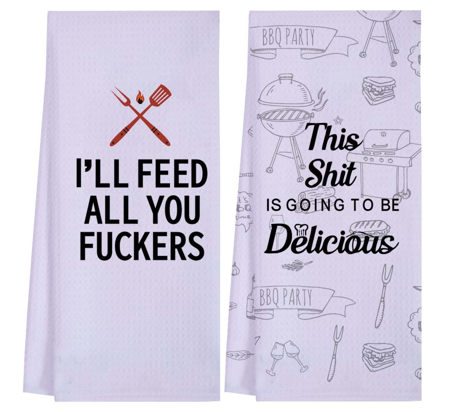 Lxomill Funny Kitchen Towels For Men, Women, Bbq Grilling Cooking Dish Towels, Funny Birthday Gifts For Husband, Dad, Boyfriend,