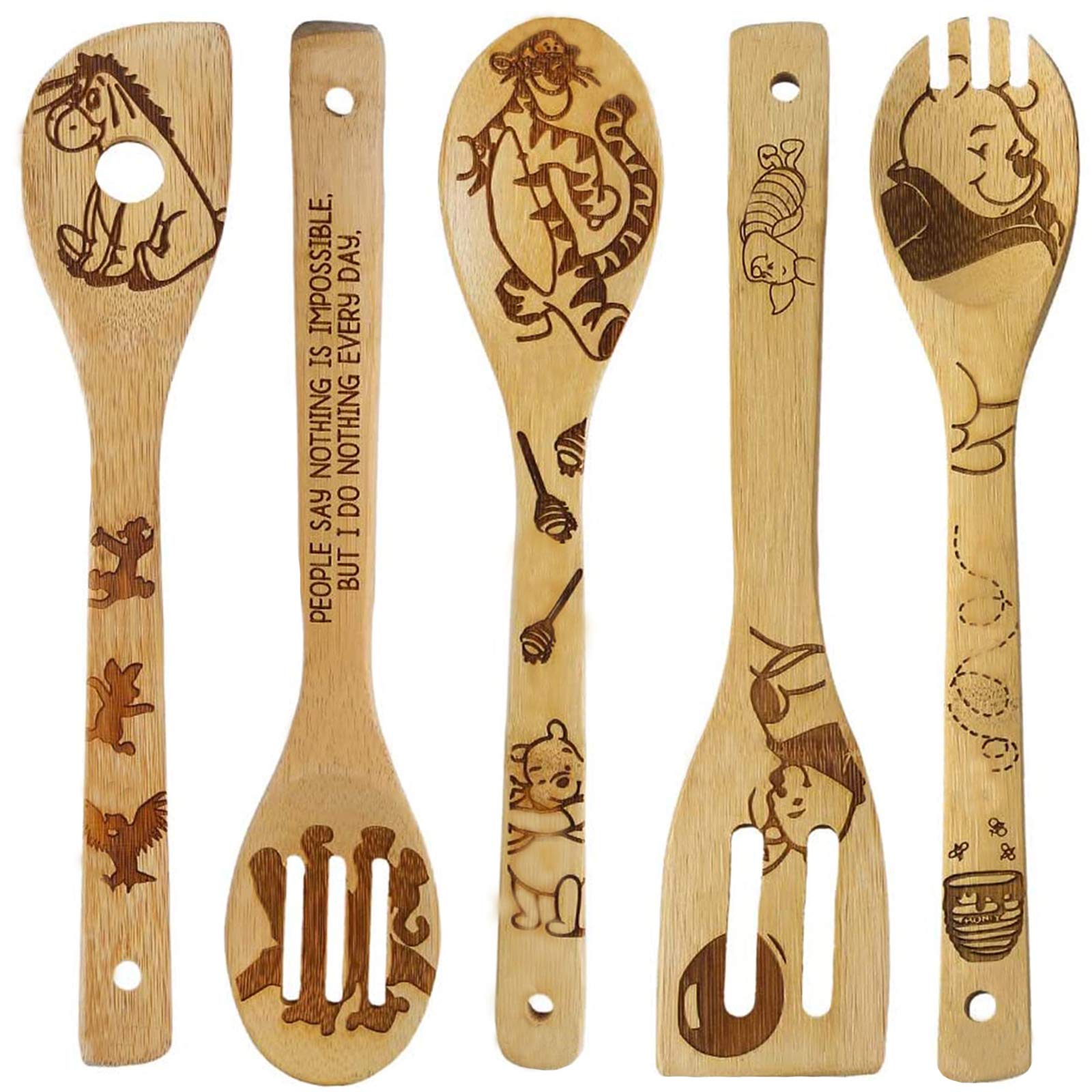 5 Pcs Cartoon Wooden Spoons For Cooking,Winnie The Bear Kitchen Accessories,Cute Tiger Spatula For Kitchen Decor,Winnie Bear Kit