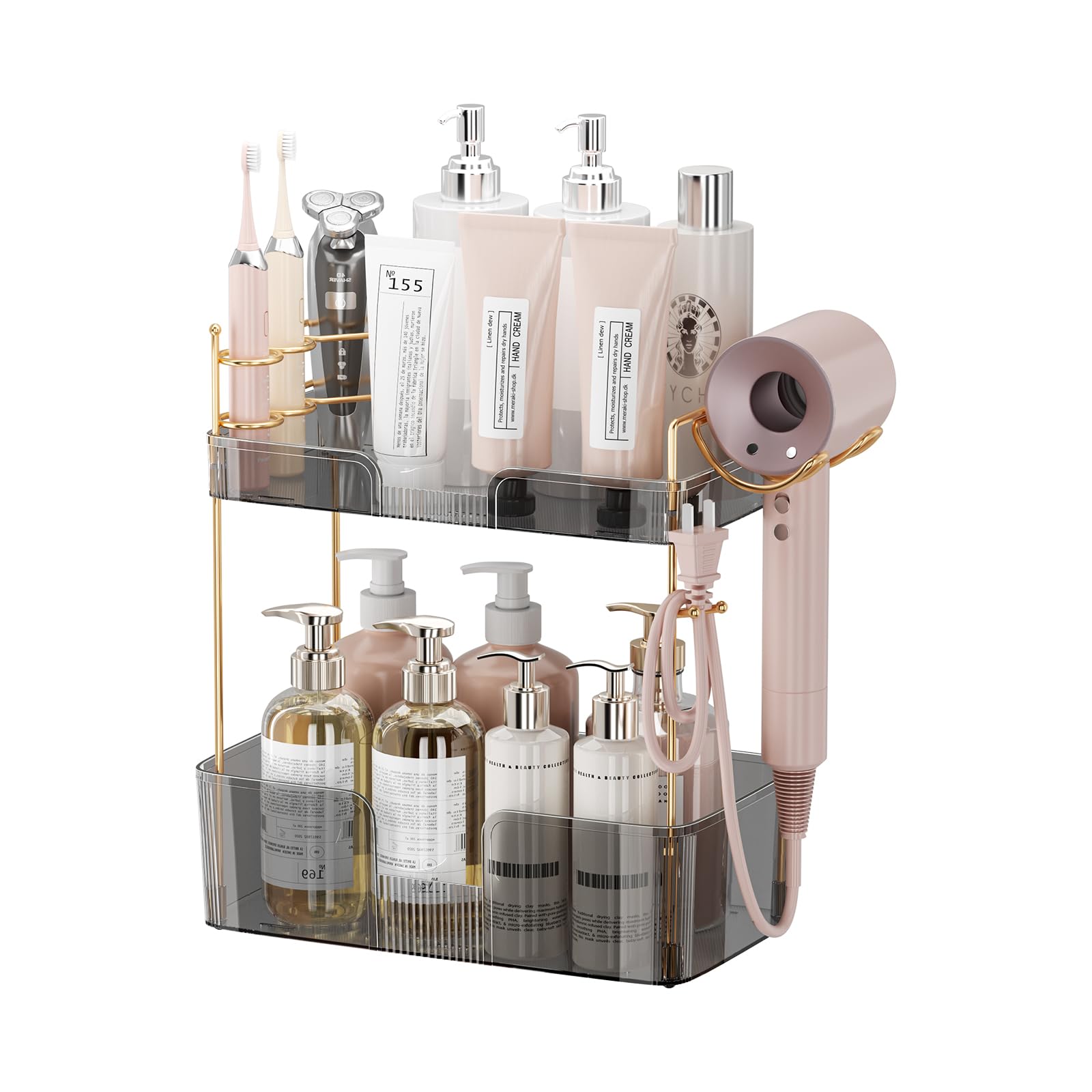 Shuang Qing Bathroom Counter Organizer With Hair Dryer Holder, Hair Tool Countertop Storage, Cosmetics Skincare Shelf Organizer,