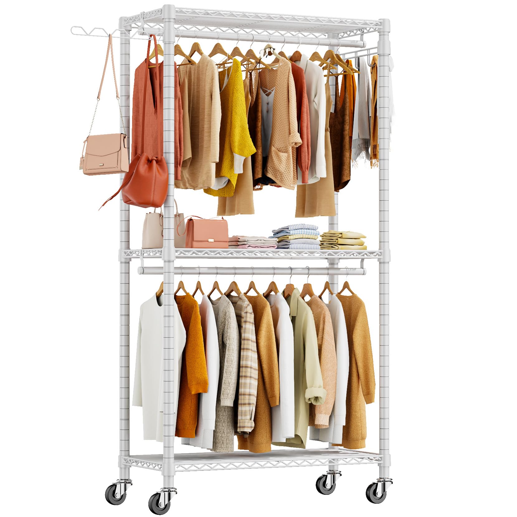 Heavy Duty Rolling Garment Rack, Adjustable Heavy Duty Clothing Rack With Shelves Load 420 Lbs, Free Standing Clothes Rack With