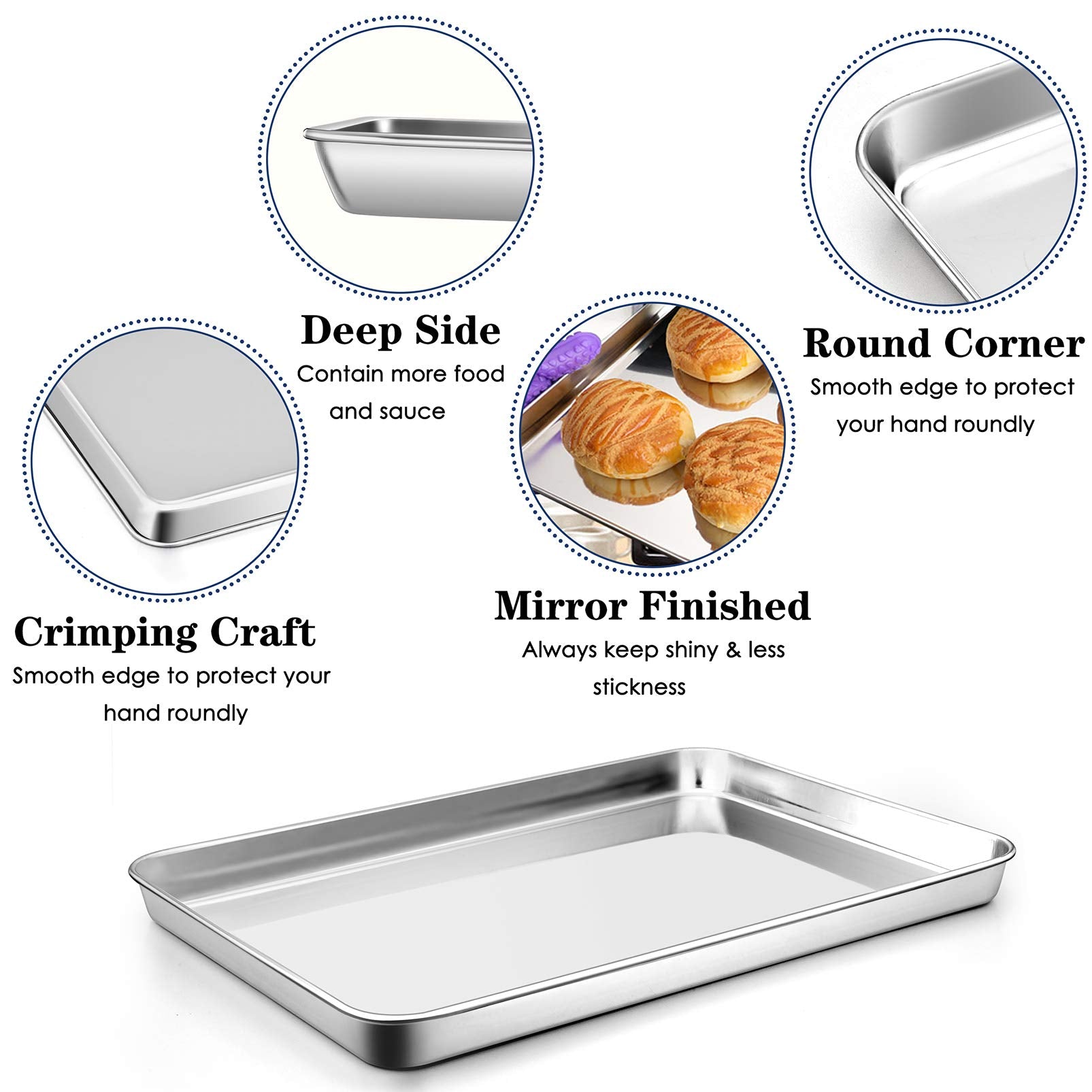 Large Baking Sheet, P&P Chef Stainless Steel Cookie Sheet Baking Pan Tray, Rectangle 16''X12''X1'', Healthy & Non Toxic, Mirror