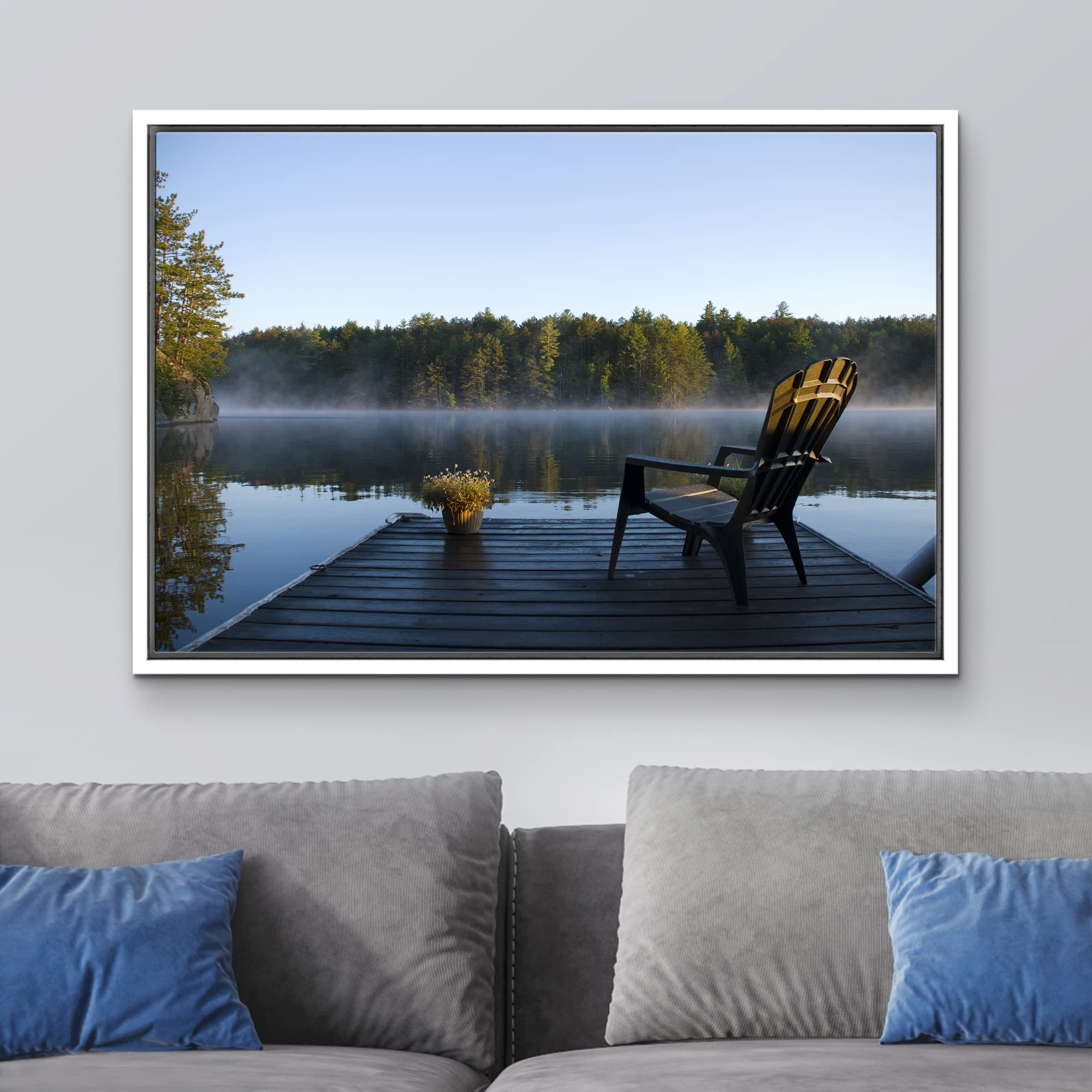 wall26 Framed Canvas Print Wall Art View of The Lake at Dawn Nature Wilderness Photography Realism Rustic Scenic Relax/Calm Multicolor Zen Colorful for Living Room  Bedroom  Office - 24''x36'' White
