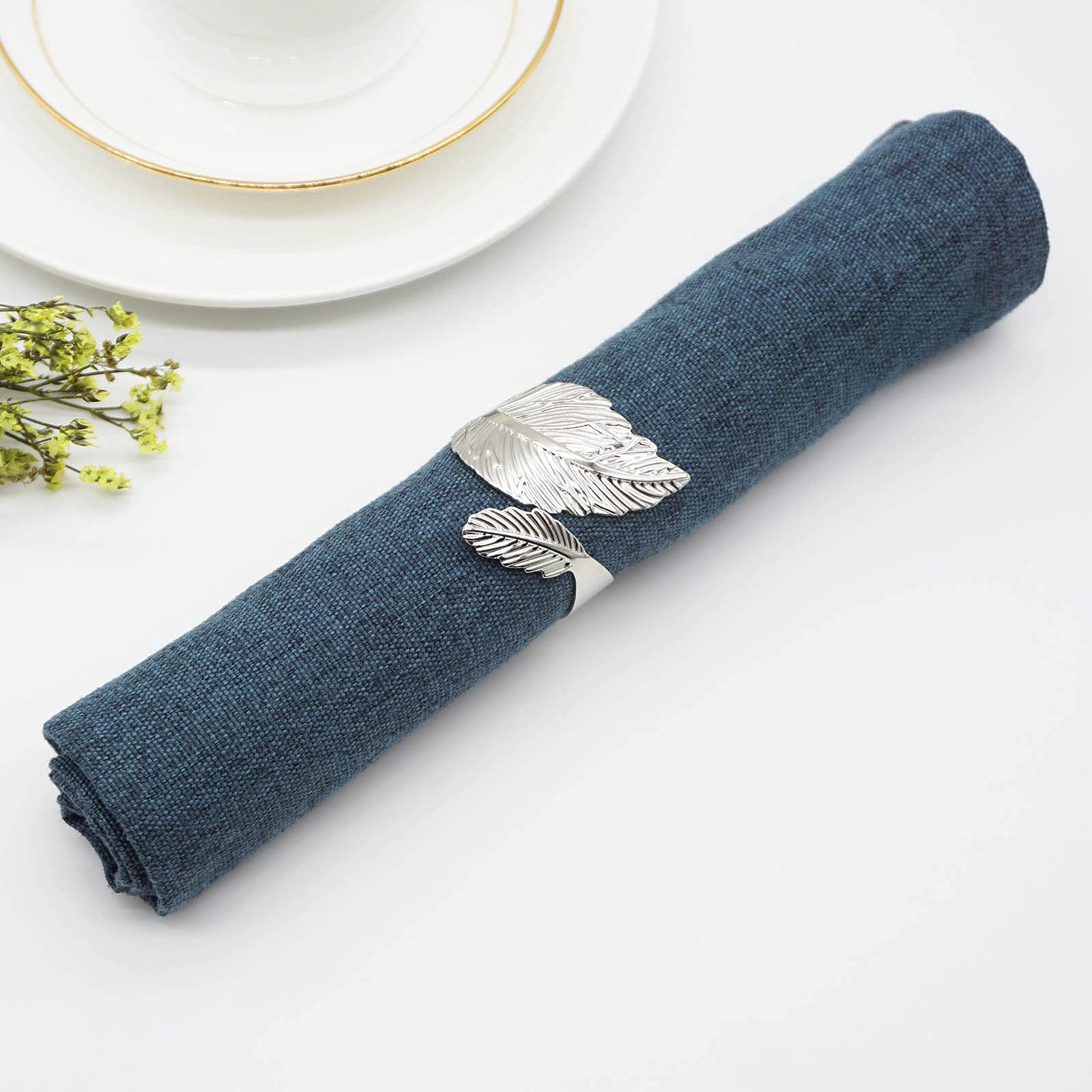 Utalek Silver Leaf Napkin Rings Set Of 6, Leaves Napkin Rings For Table Setting, Metal Leaf Napkin Holder Rings For Holiday Part