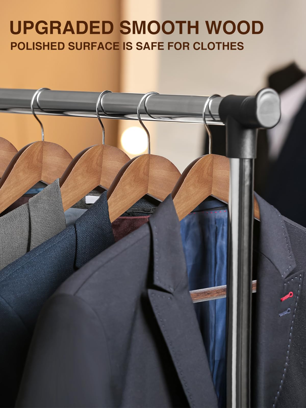 Smartor Suit Hangers For Men, 8 Pack - Wide Shoulder Wooden Suit Hangers With Non Slip Pants Holder, Wide Hangers For Suit, Coat