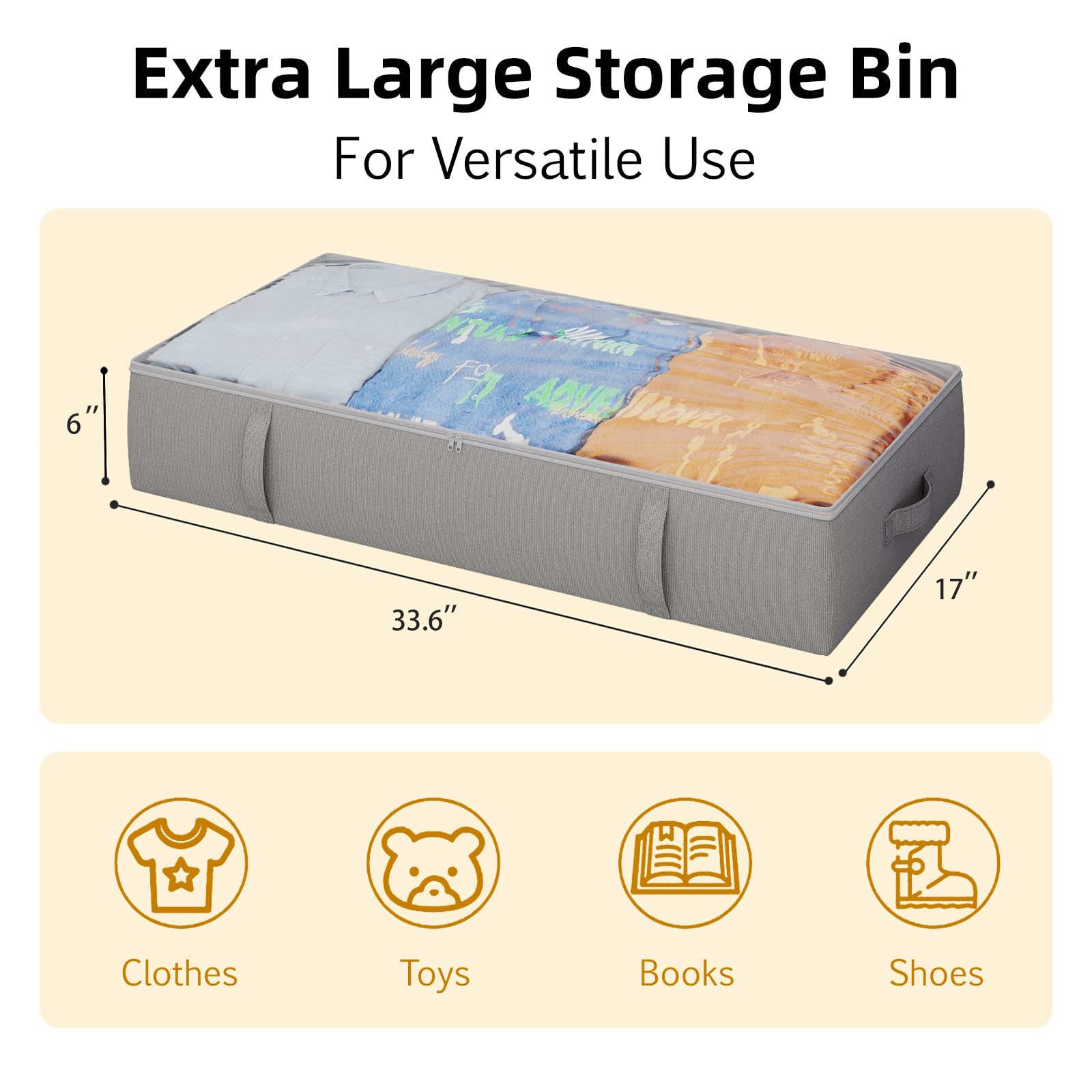 TidyCorner 2-Pack Under Bed Storage Containers, 6 Inches Tall Underbed Clothes Storage Organizer Bin with Sturdy Sidewalls/Botto