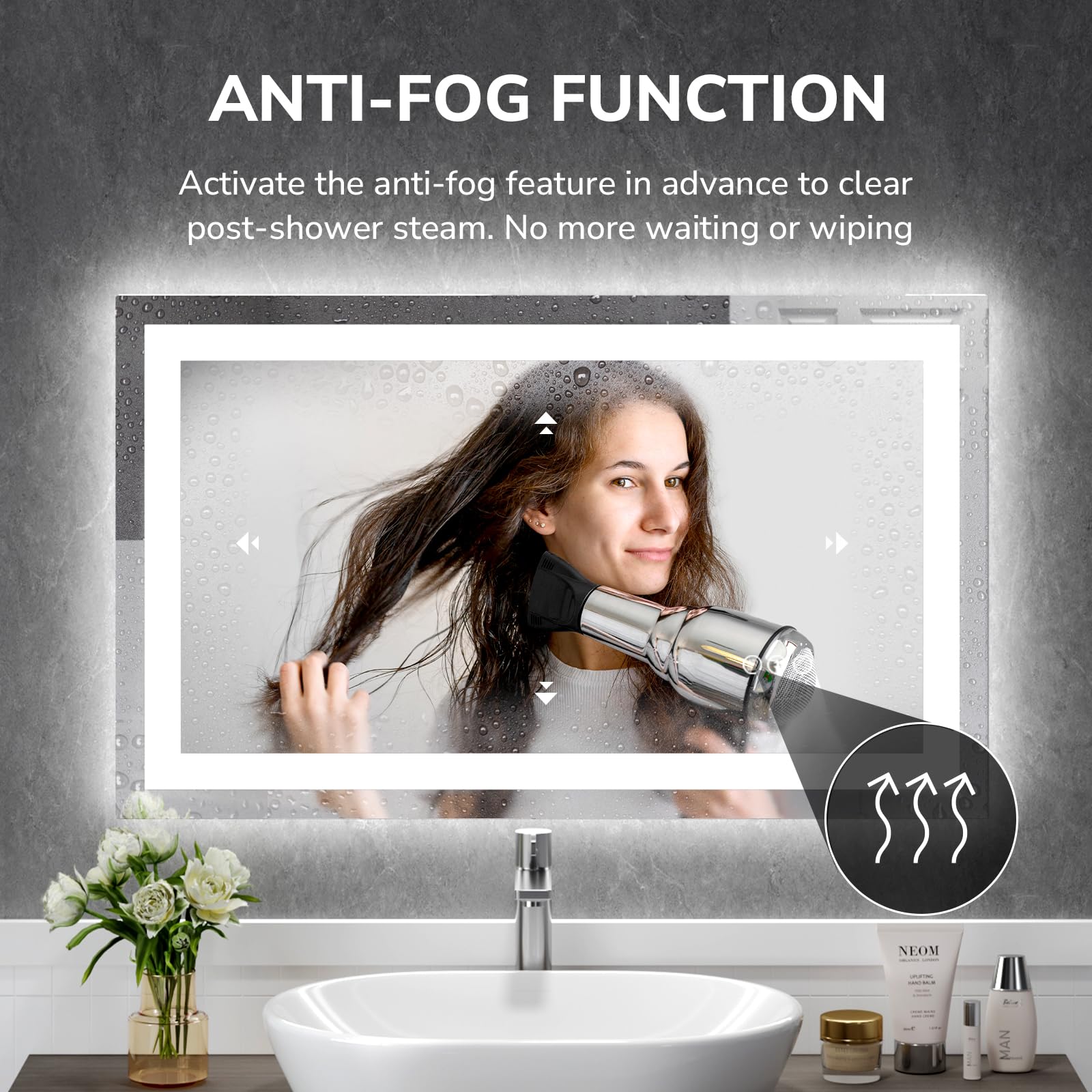 Ushower 40X24 Inch Led Bathroom Mirror - Smart Modern Backlit Vanity Mirror With Anti-Fog, 3 Dimmable Lights, Wall Mounted, 1/5