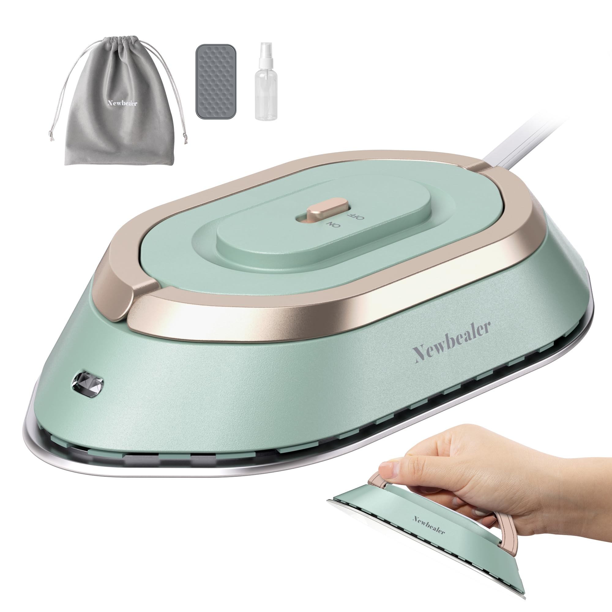 Newbealer Travel Iron With Dual Voltage - 120V/220V Lightweight Dry Iron For Clothes (No Steam), Non-Stick Ceramic Soleplate, 30