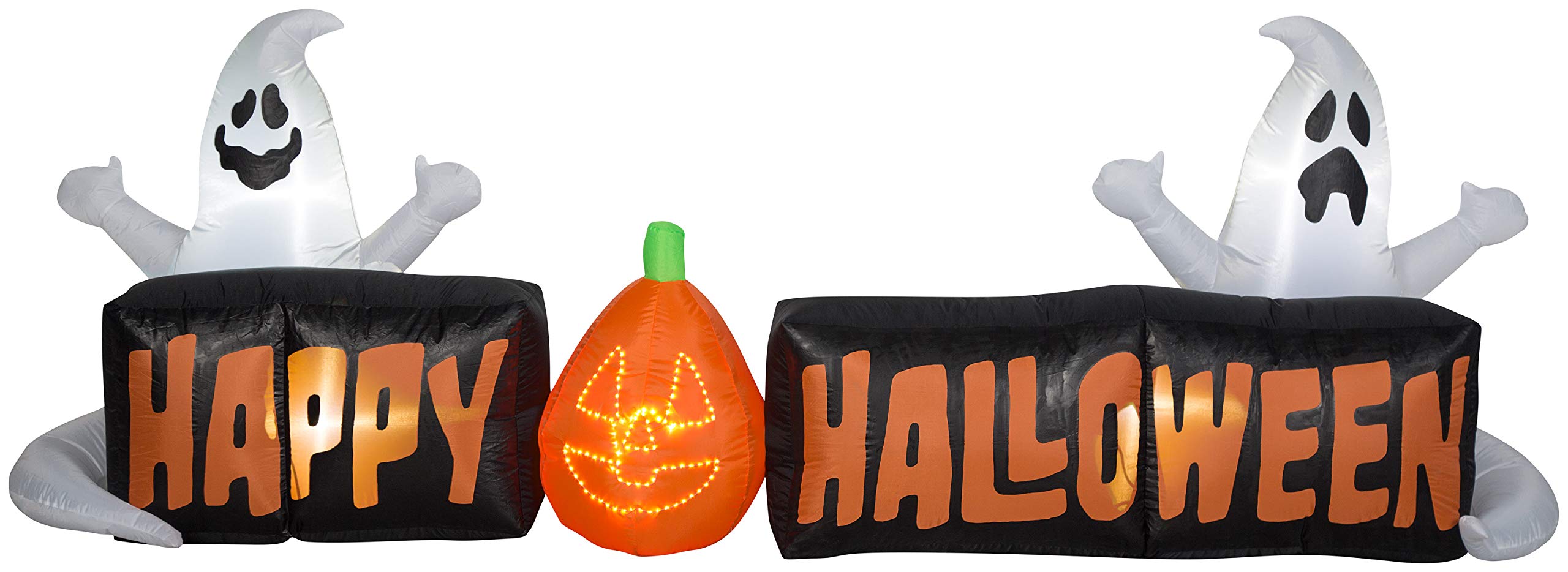 Gemmy Lightshow Airblown Micro Lights Sign Happy Halloween w/Ghosts and JOL Scene (White), 3 ft Tall