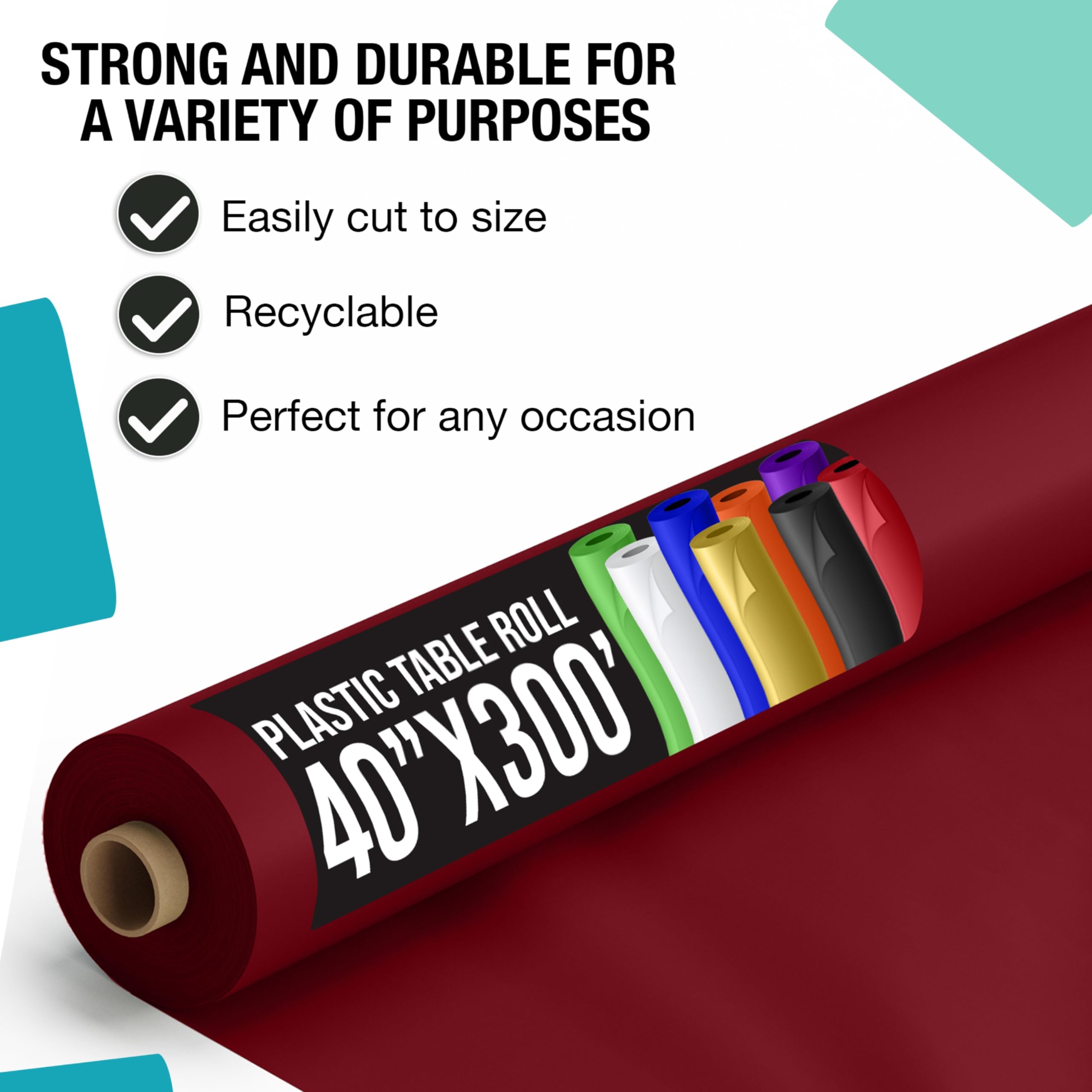 Exquisite Burgundy Plastic Table Cover Roll 4 Pack 40 X 300' Table Cloth Plastic Cover Roll - Premium Quality Thick 0.5 Mil Ba