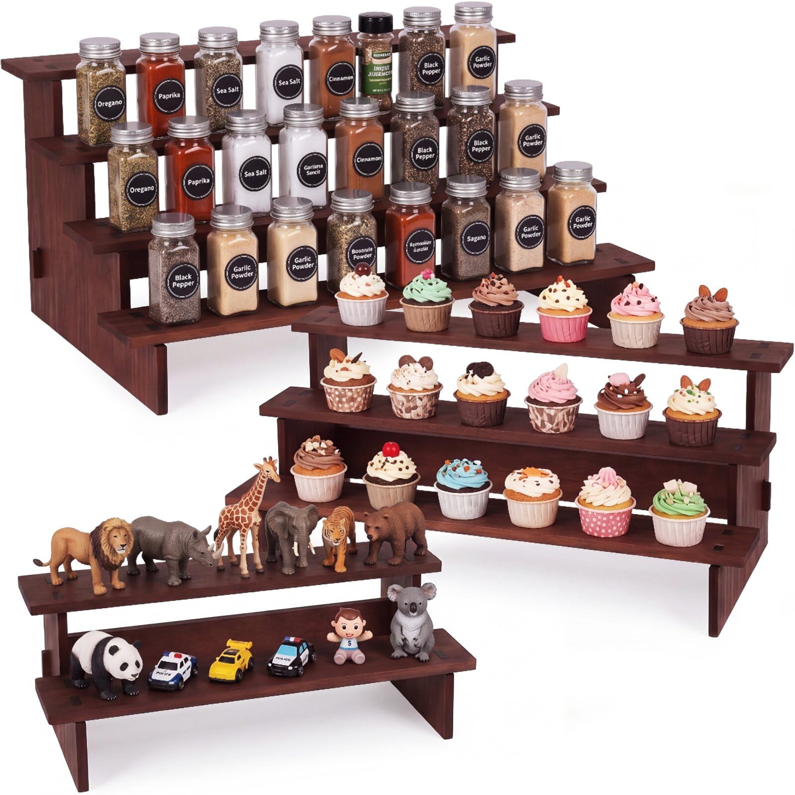Nuanchu 3 Pack Multitiered Wood Spice Organizer Combination for Kitchen