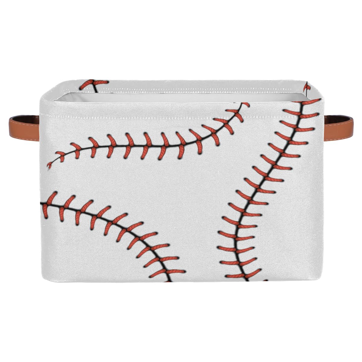 Baseball Storage Bin Basket, White Softball Large Toys Storage Cube Box With Handles, Collapsible Laundry Basket Rectangular Wat