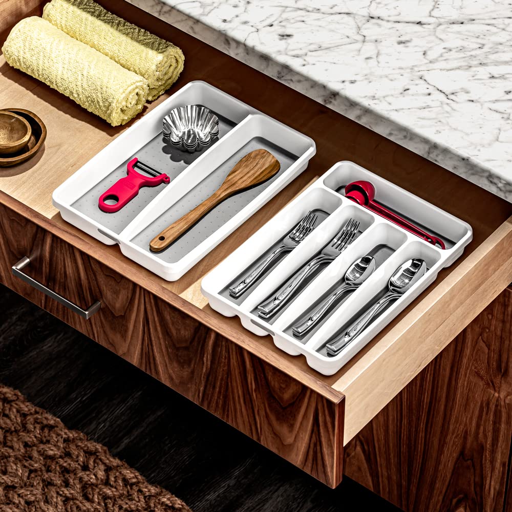 Madesmart Mini 5-Compartment Premium Antimicrobial Plastic Silverware Tray For Drawers, Cutlery And Utensil Tray Kitchen Drawer