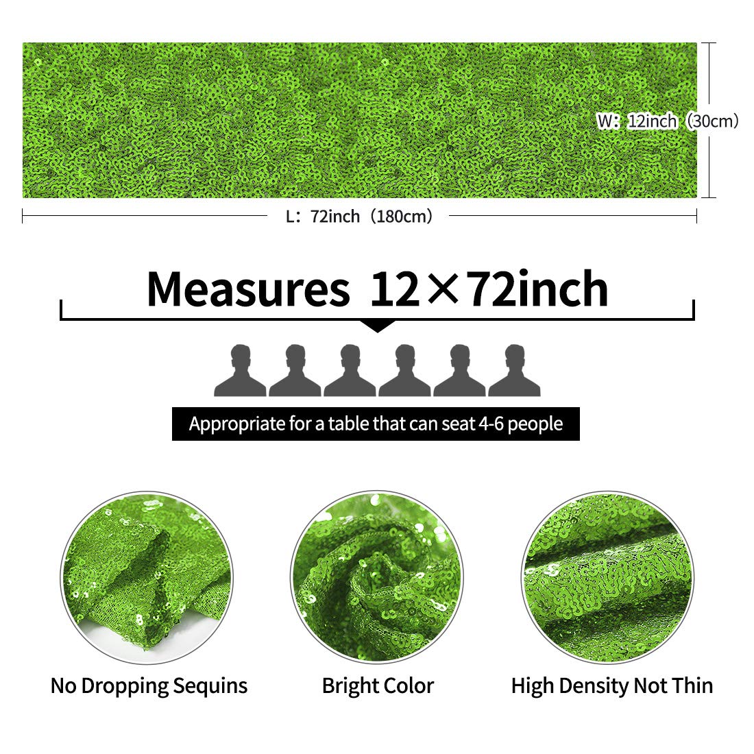 2 Packs 12 X 72 Inches Green Sequin Table Runners, Glitter Runner For Birthday Party Supplies Decorations Wedding Bachelorette H