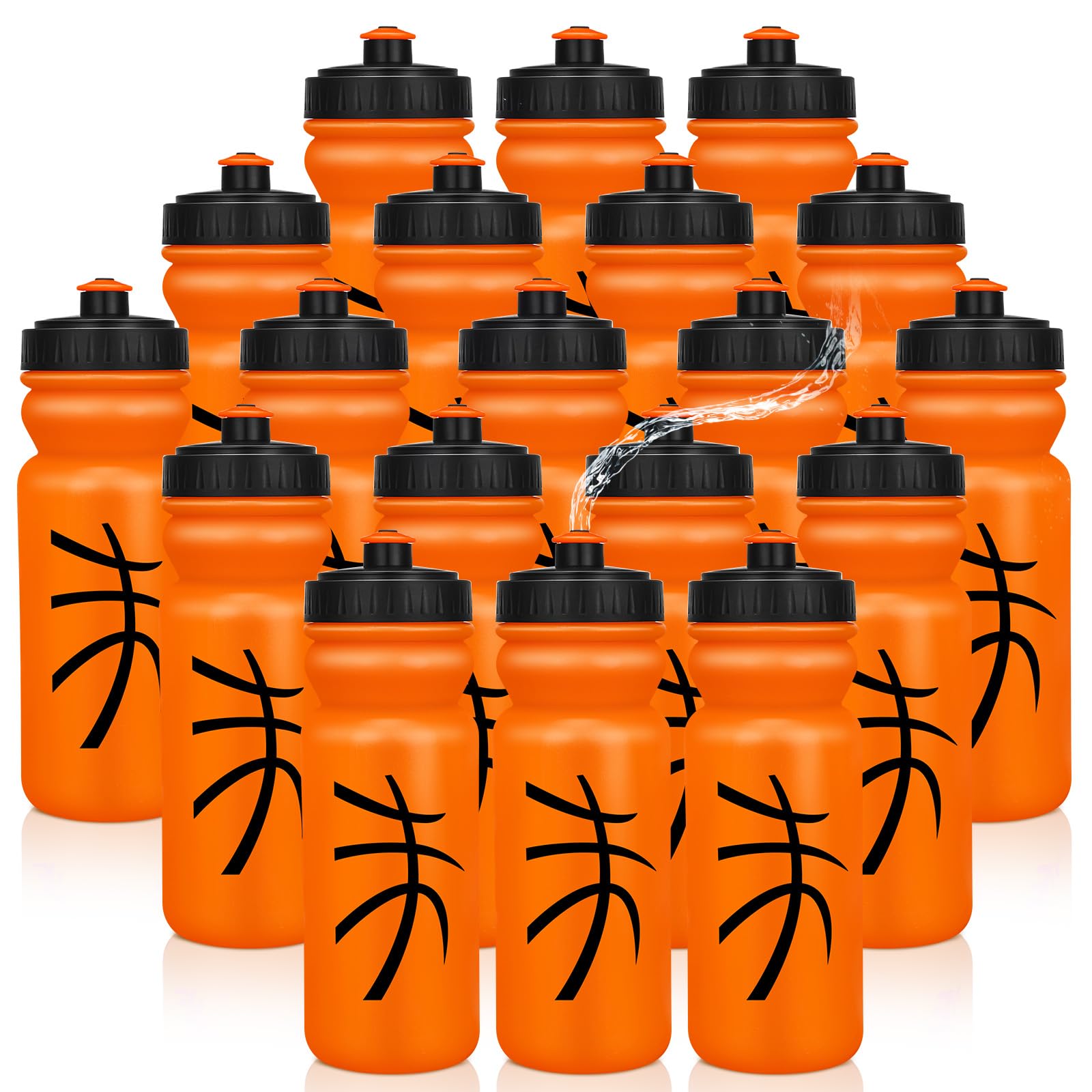 Nitial 20 Pack Basketball Squeeze Water Bottle Bulk 20 oz Sports Bottle with Pull Top Lid Plastic Reusable Gifts Tumbler for Spo