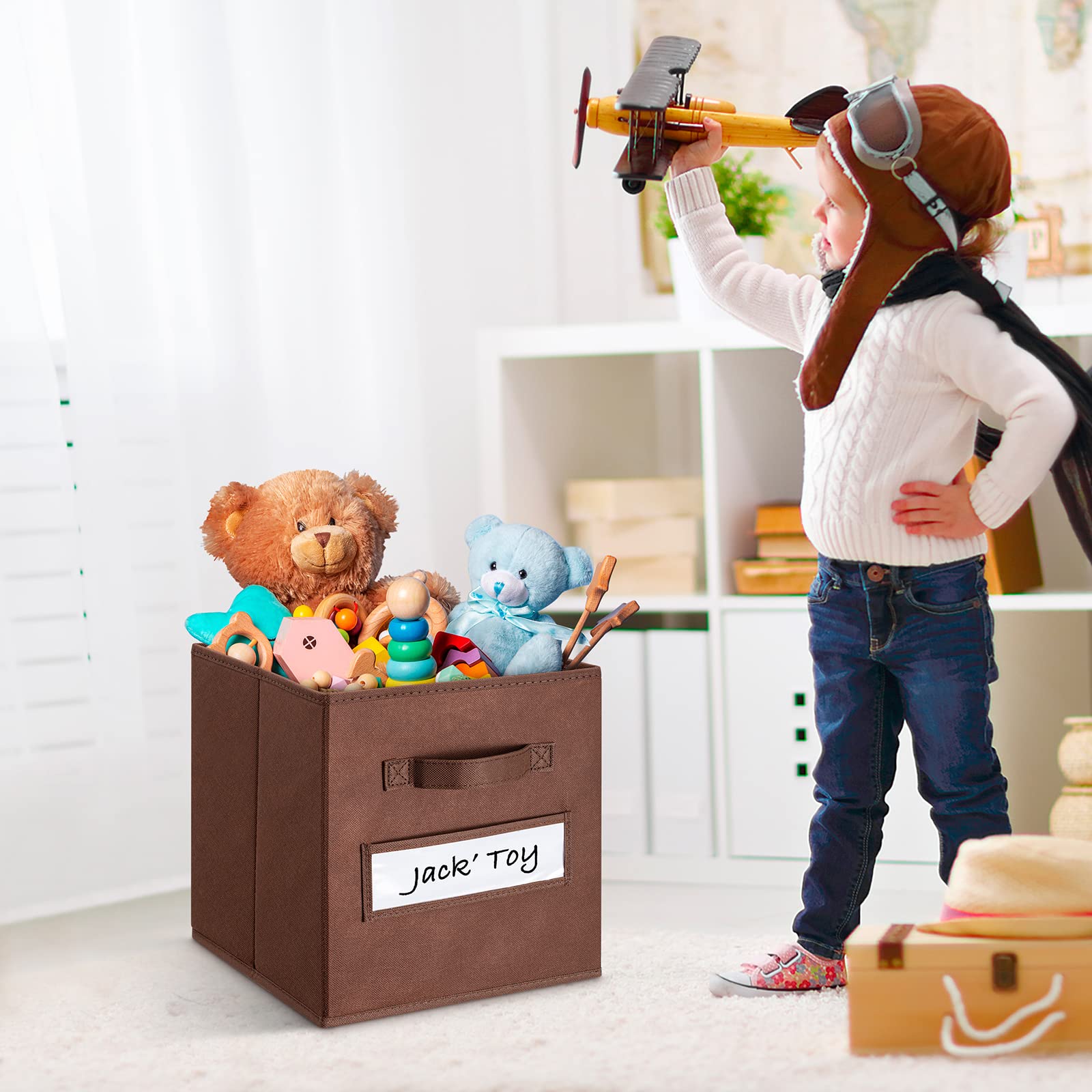 Artsdi Set Of 10 Storage Cubes,Foldable Fabric Cube Storage Bins With 10 Labels Window Cards & A Pen,Baskets Containers For Shel