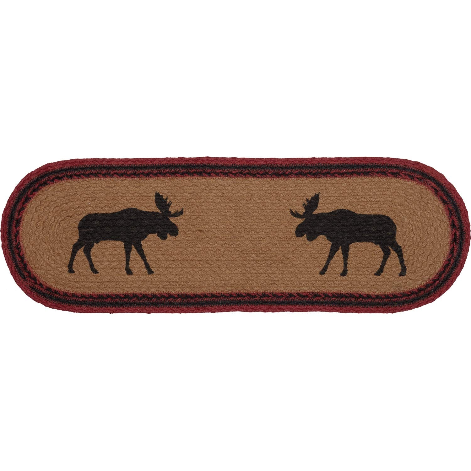 Vhc Brands Cumberland Moose Rustic Decor Natural Jute Table Runner For Kitchen Dining Room , Tan Red Black Woodland