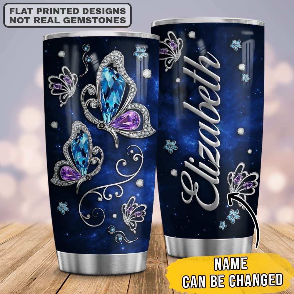 Wassmin Personalized Butterfly Stainless Steel Vacuum Insulated Tumbler With Lid - Custom Name 20 Oz 30 Oz Double Walled Insulat
