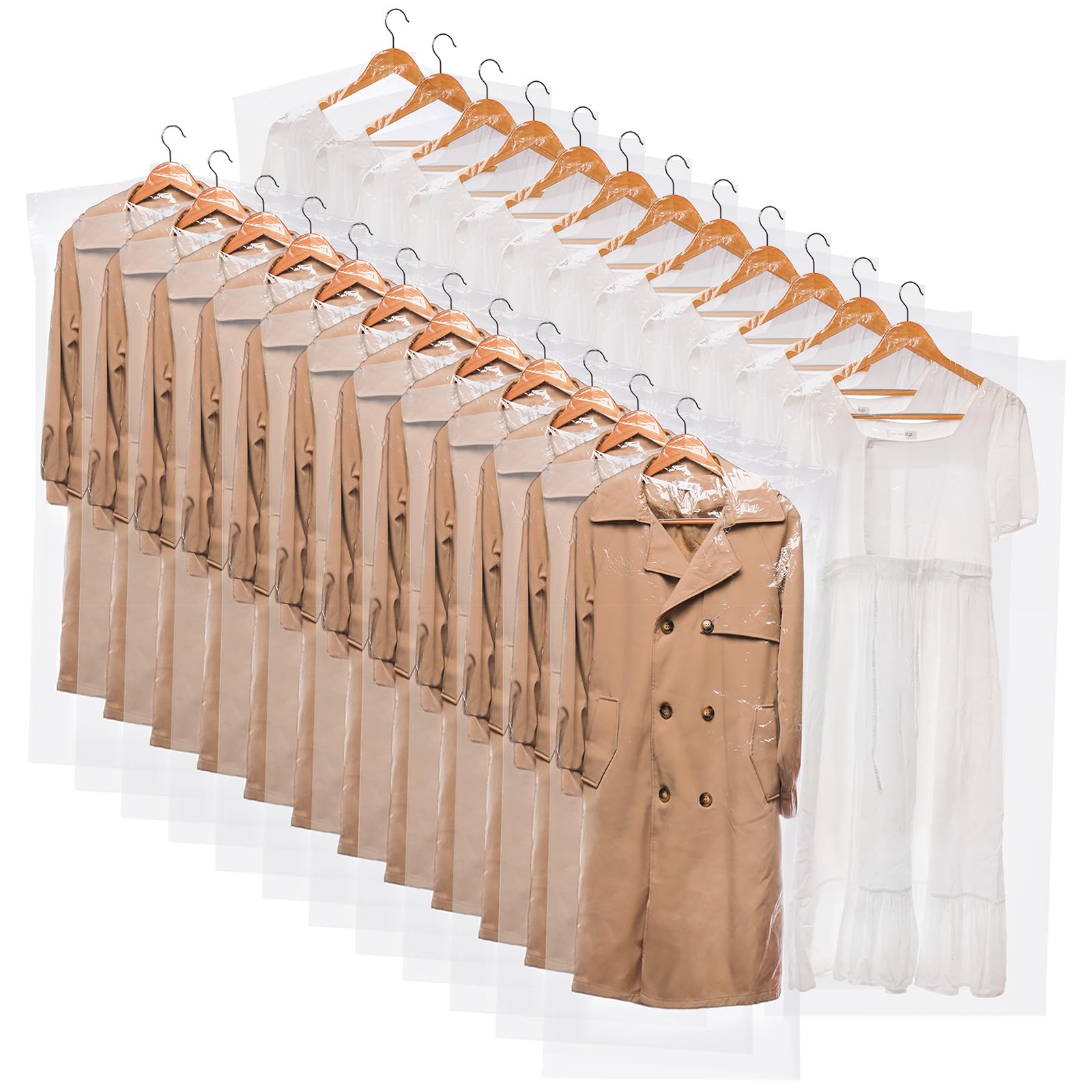 Avla 50 Pack Plastic Garment Bags, Clear Dry Cleaner Bags, Dry Cleaning Hanging Clothes Cover, Transparent Coat Suit Dust Cover