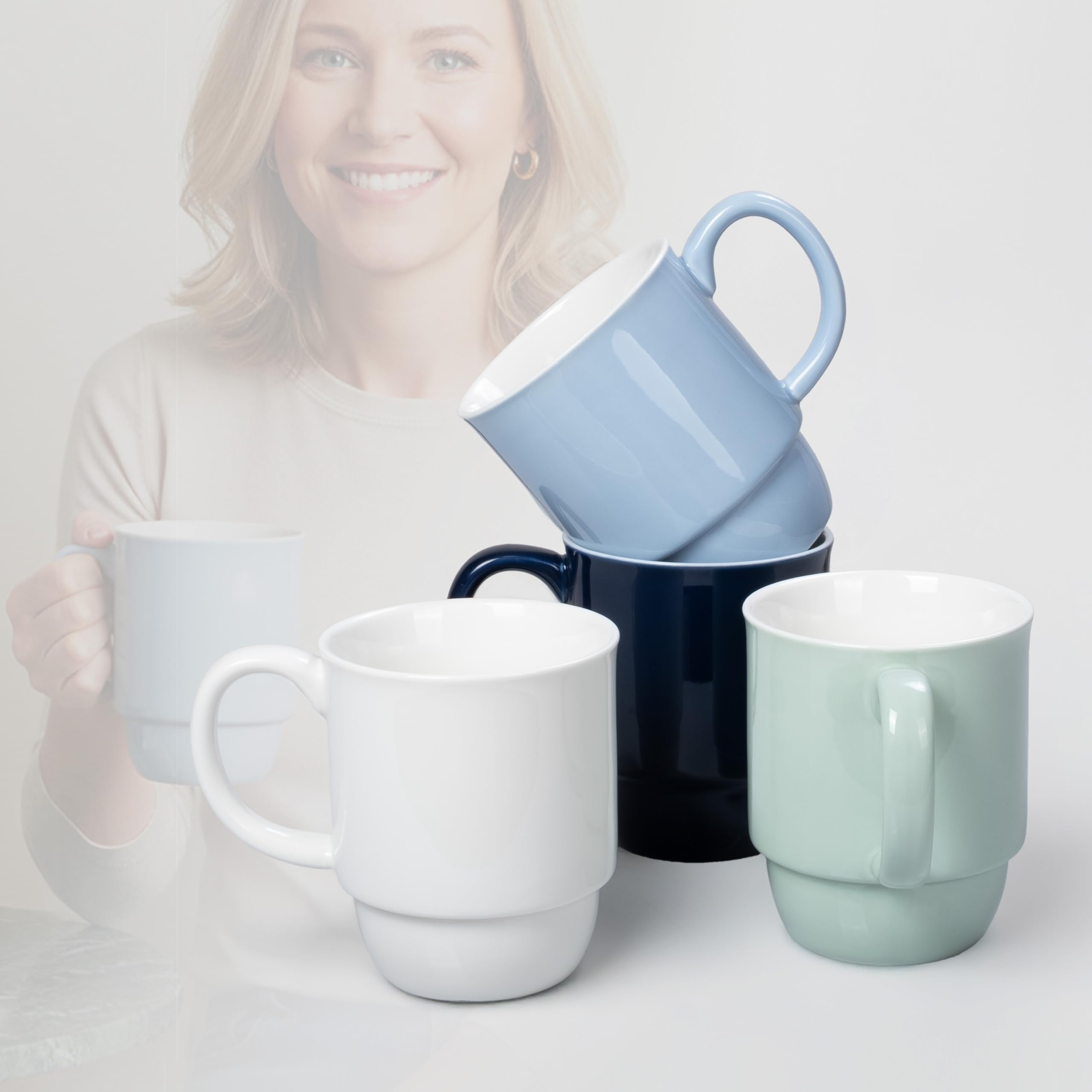 Hartorfic Stackable Porcelain Coffee Mug Set of 4  20oz Jumbo Capacity, SpaceSaving Ceramic Mugs with Large Handle for Kitchen
