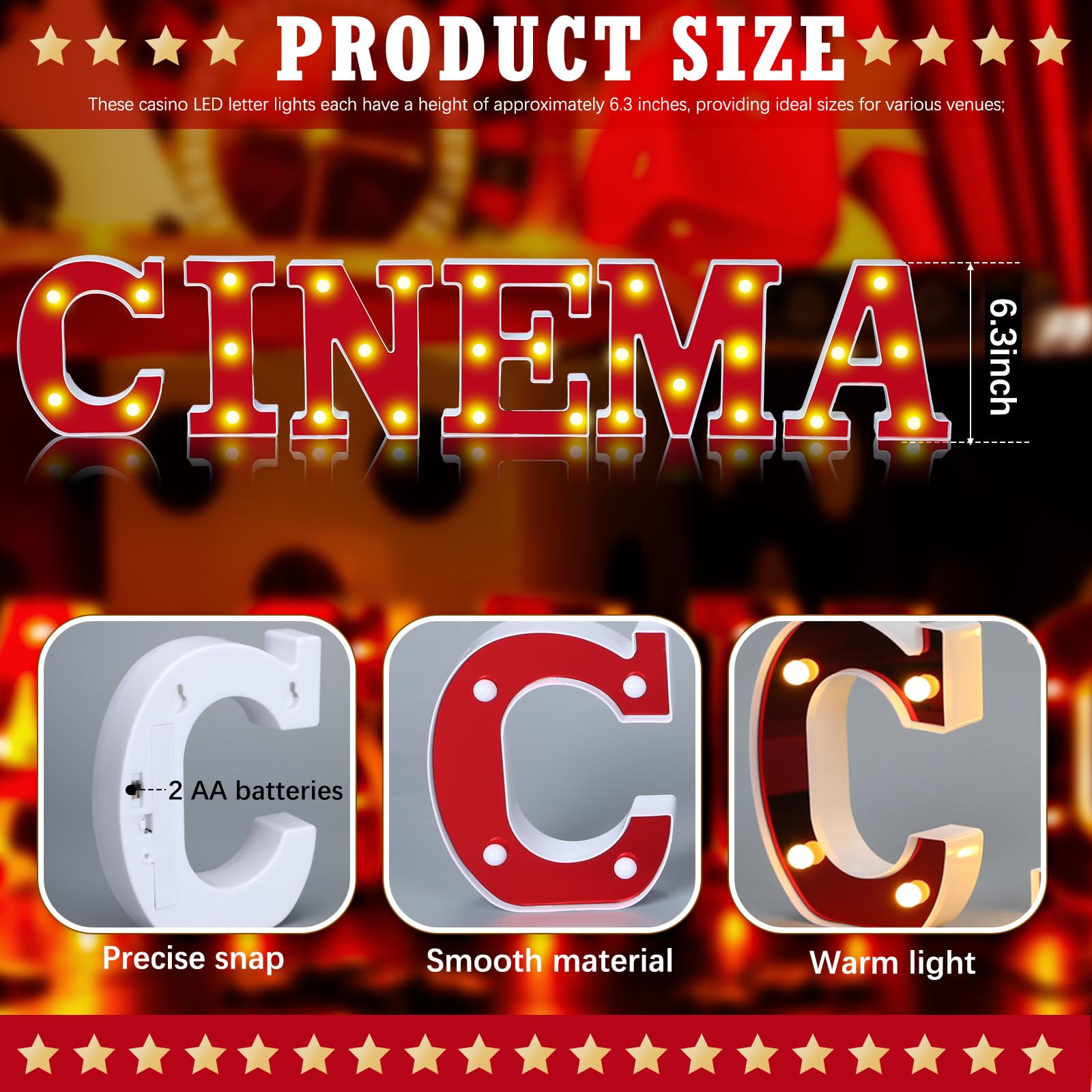 Aurelema Cinema Light up Letters Sign Party Decorations Battery Powered Marquee Lighted Sign LED Alphabet Letter Lights for Nigh