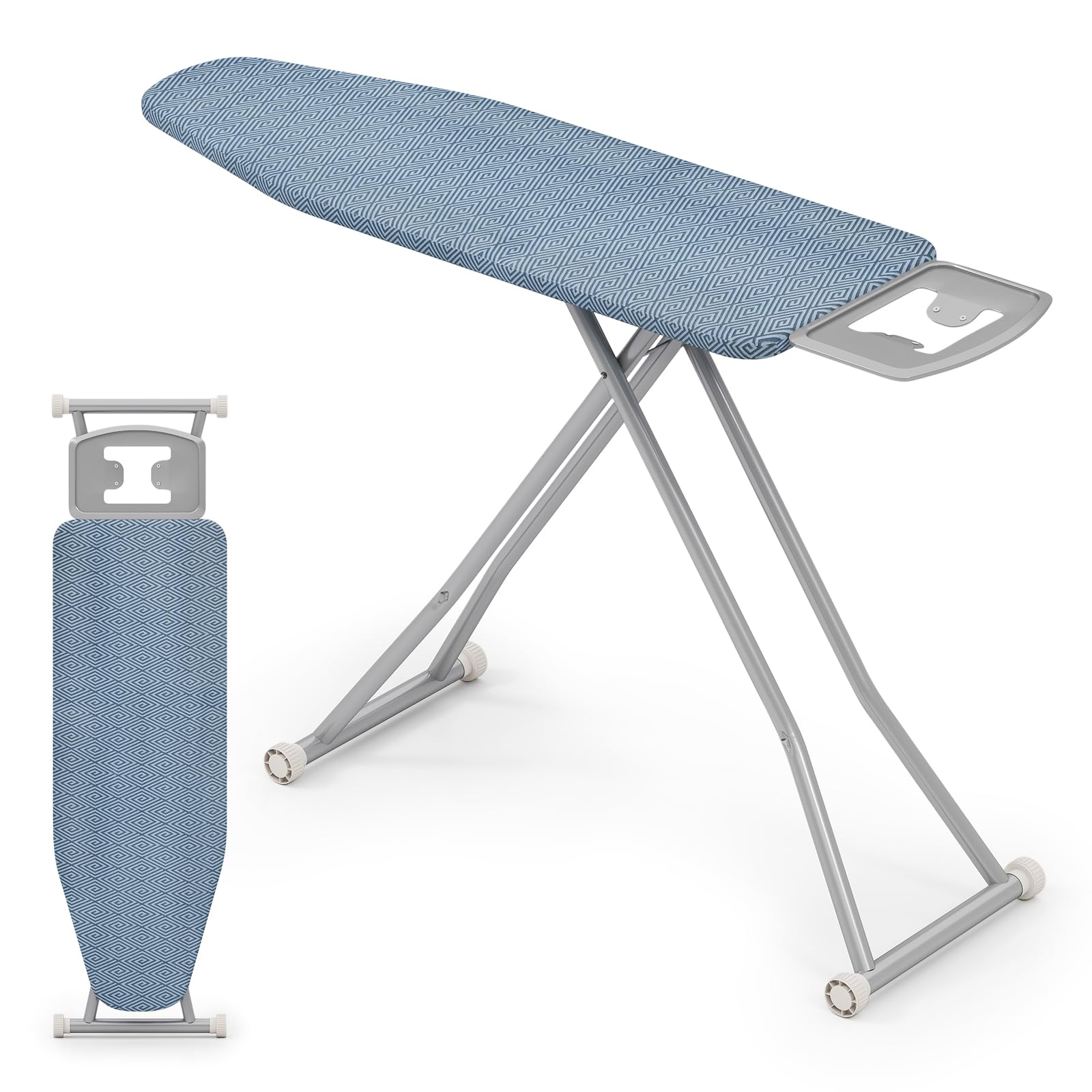 Giantex Ironing Board with Iron Rest, 57 x 16.5 Carbon Steel Iron Board with 4 Layer Heat Resistant Cover and Pad, 7 Adjusta