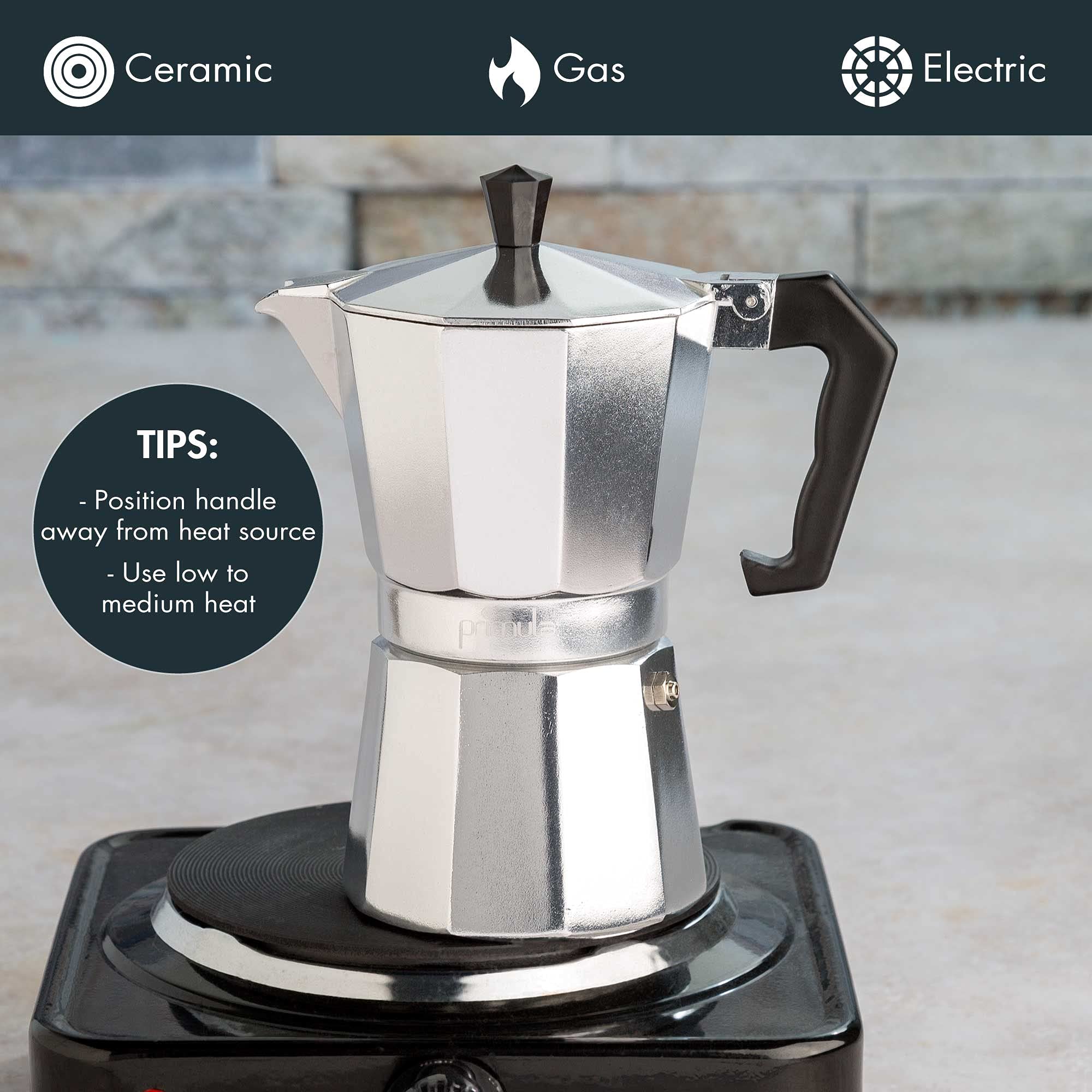 Primula Stovetop Espresso Maker & Milk Frother Set, 6 Cup, Silver, Aluminum, Moka Pot for Italian & Cuban Coffee