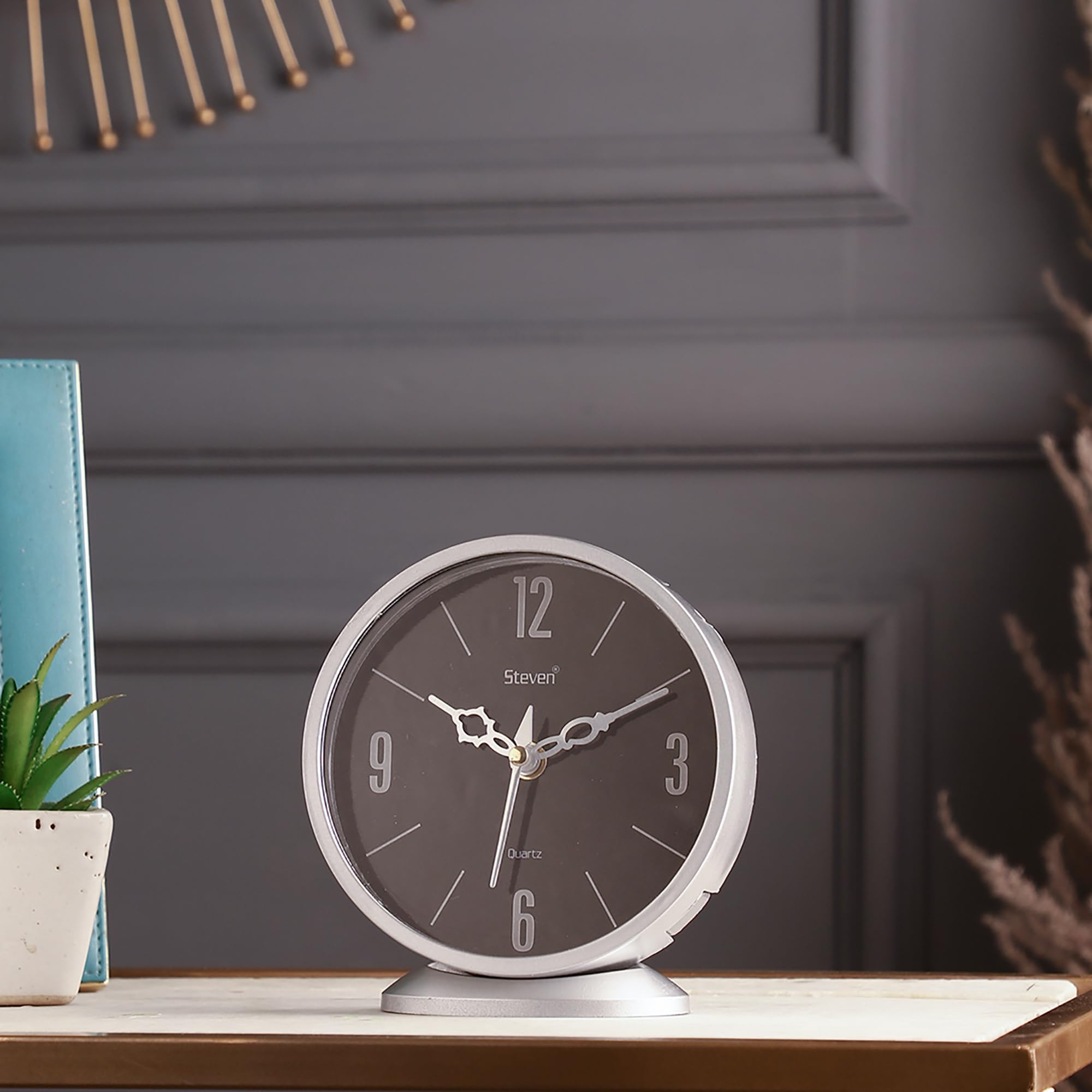 Ximdeco Mini Stylish Table Clock For Home & Office Dcor | Modern Analog Desk Clock For Bedroom, Living Room & Study Table | Styl